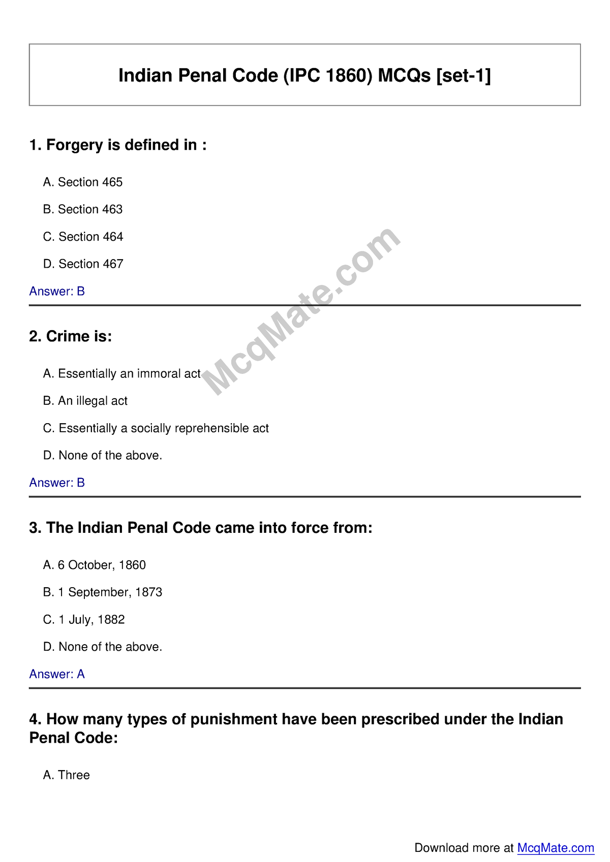 SET-2 - MCQ IPC SET-2 - Indian Penal Code (IPC 1860) MCQs [set-1] 1 ...