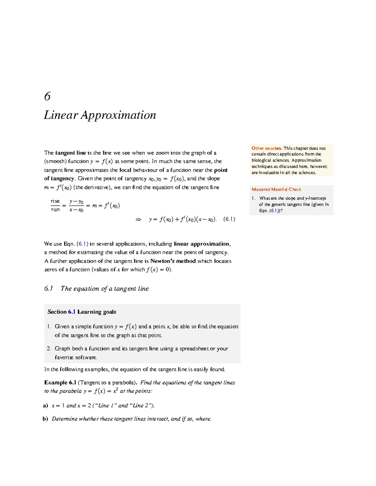 Math154 Ch06 - 6 Linear Approximation Other courses chapter does not ...