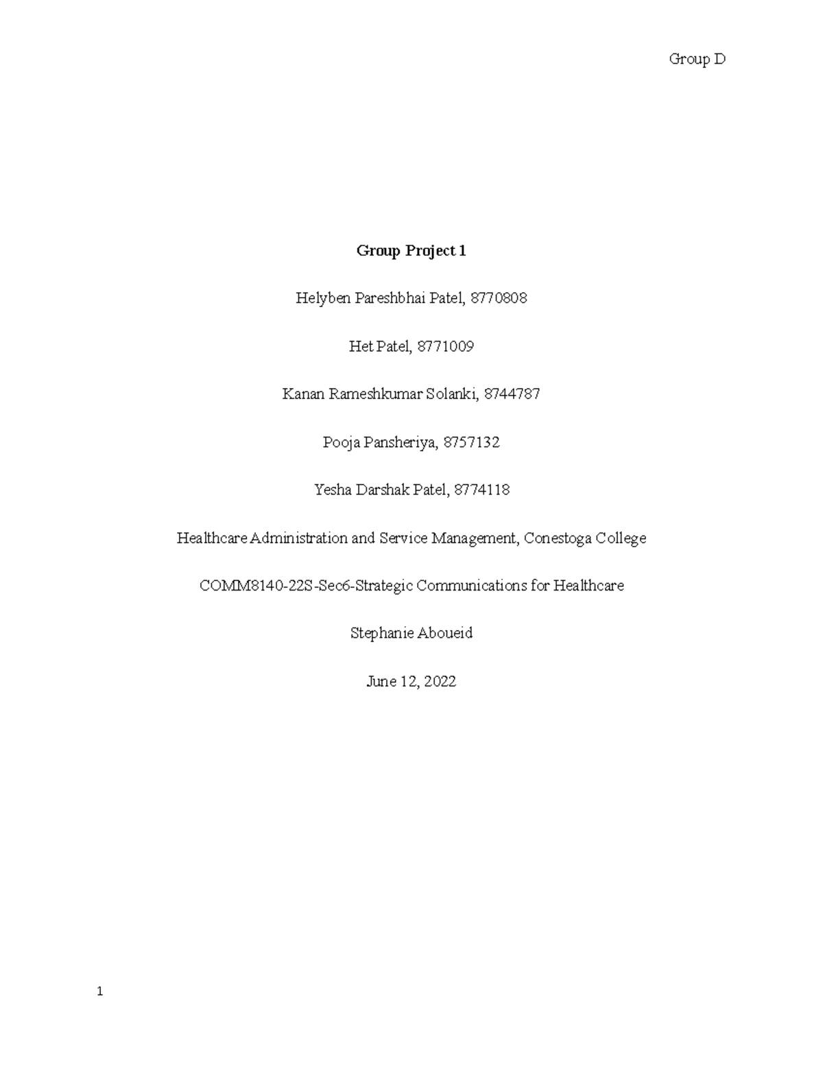 Group Project 1 Group D - Compulsory assignment. - Group Project 1 ...
