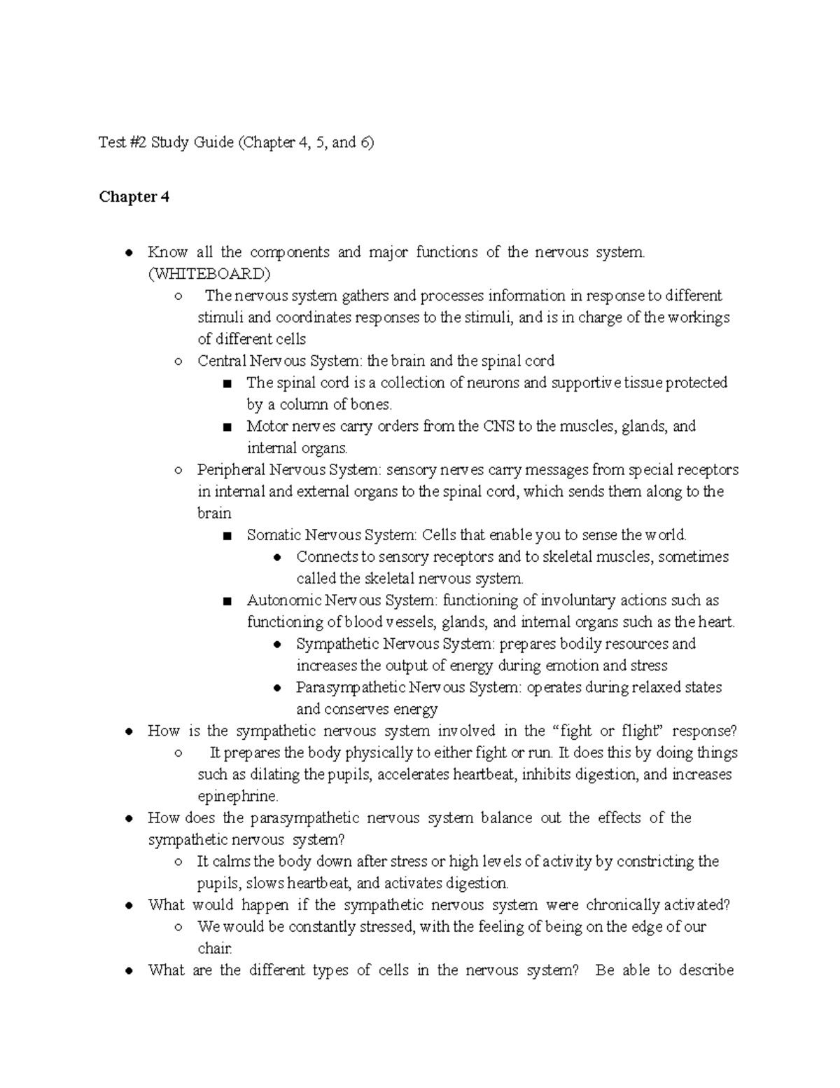 Test 2 Study Guide Test 2 Study Guide (Chapter 4, 5, and 6) Chapter