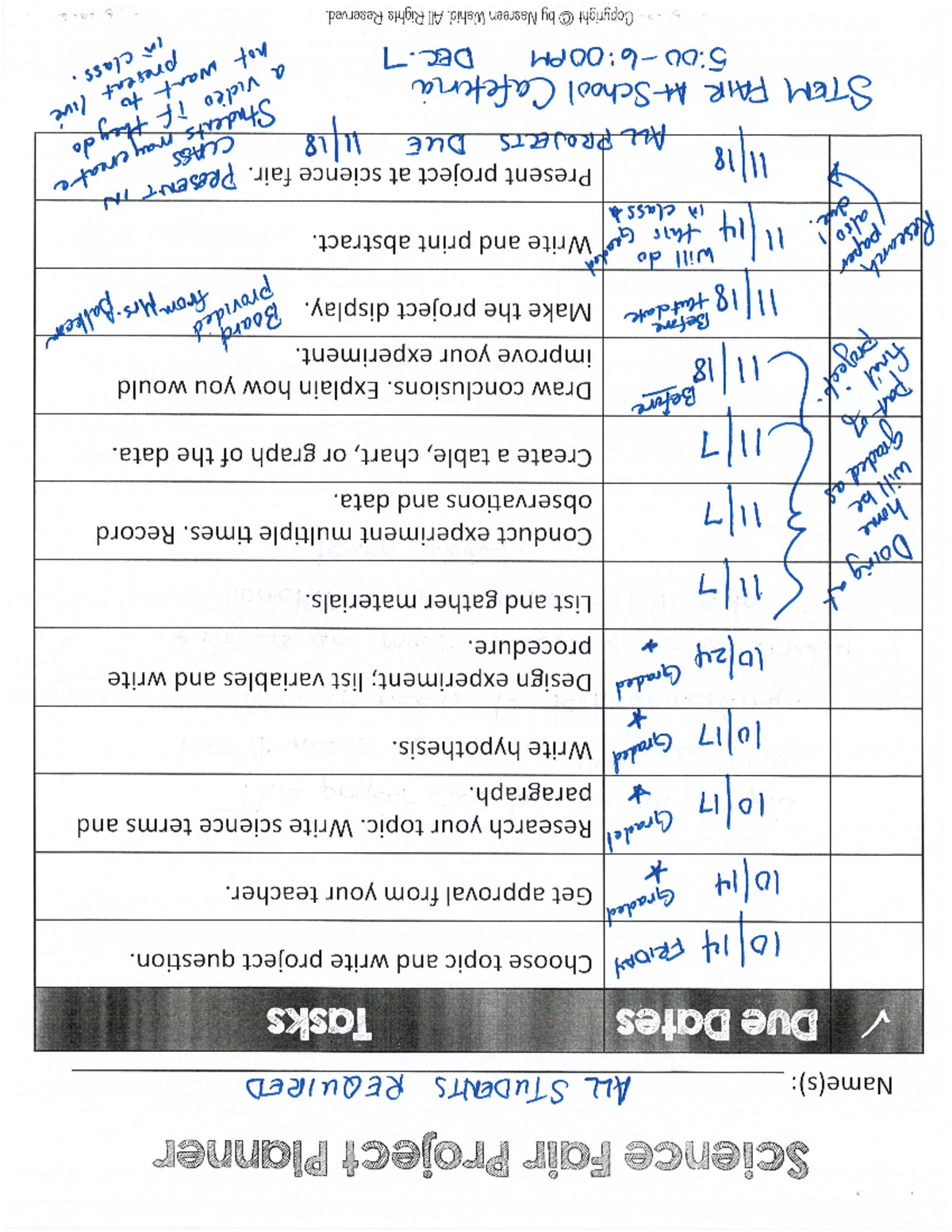 STEM Fair Packet Directions 2022 - Science Fair Project Planner Name(s ...