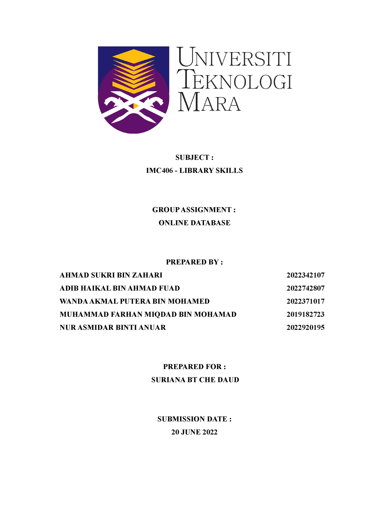 contoh assignment imc406 online database