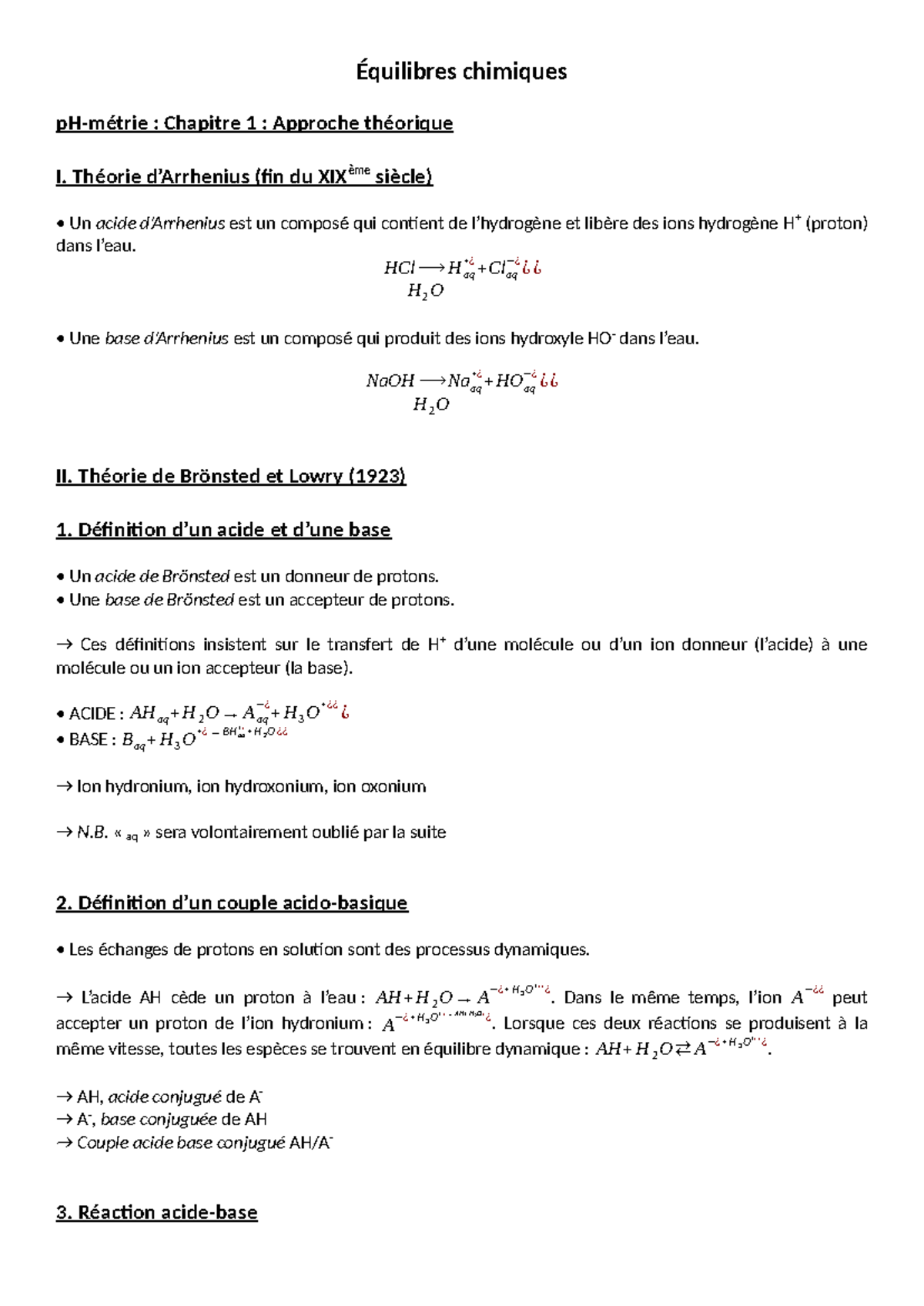 Équilibres chimiques - Équilibres chimiques pH-métrie : Chapitre 1 ...