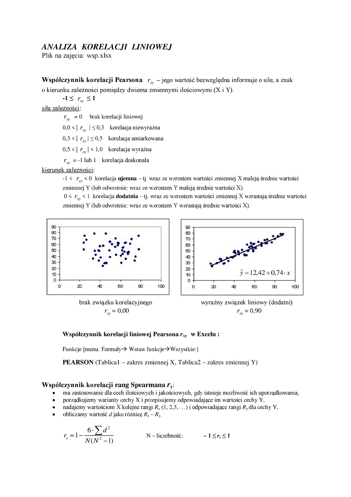 Korelacja (Statystyka Opisowa Wzory) - ANALIZA KORELACJI LINIOWEJ Plik ...