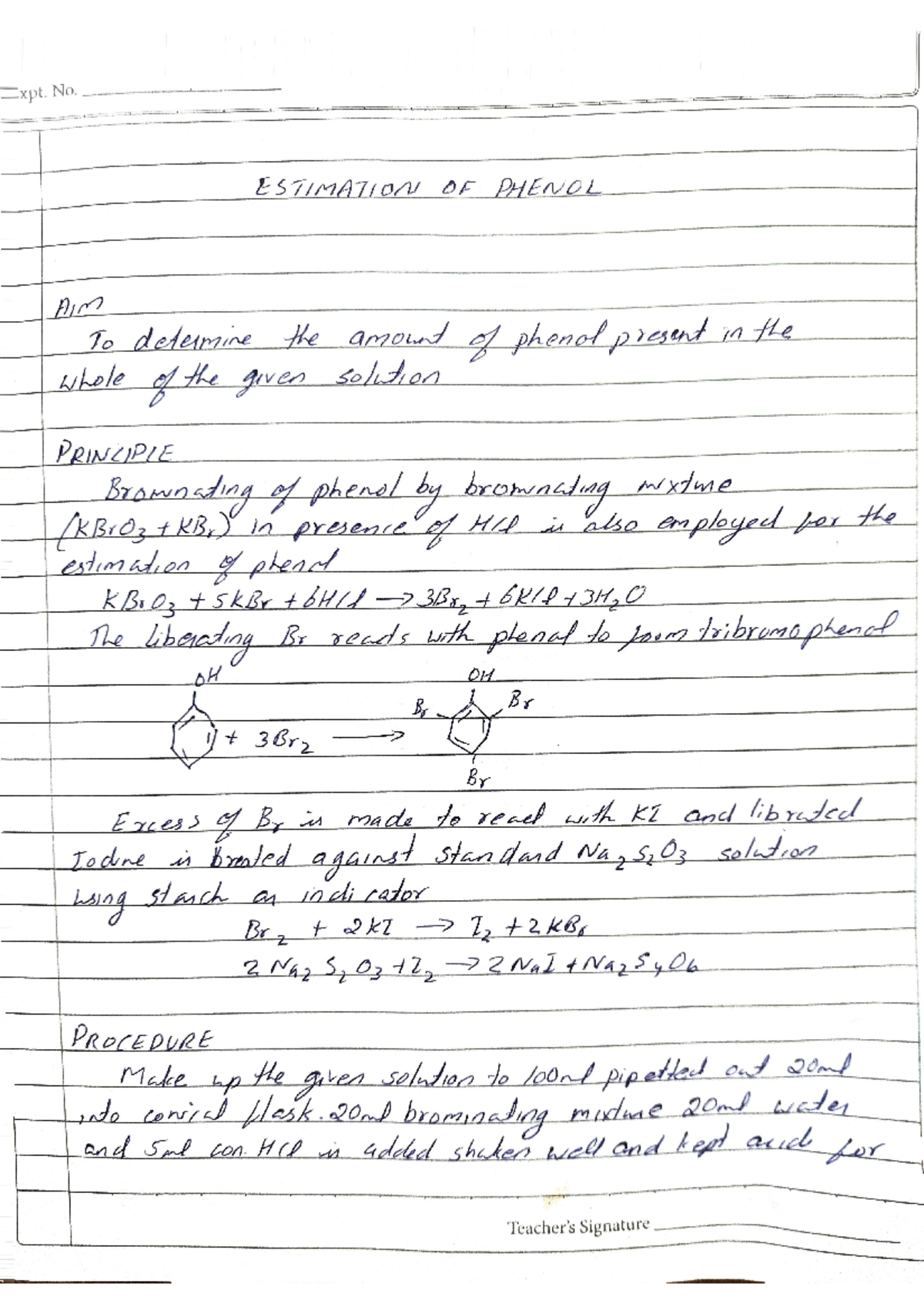 Estimation of phenol BSc Chemistry Studocu
