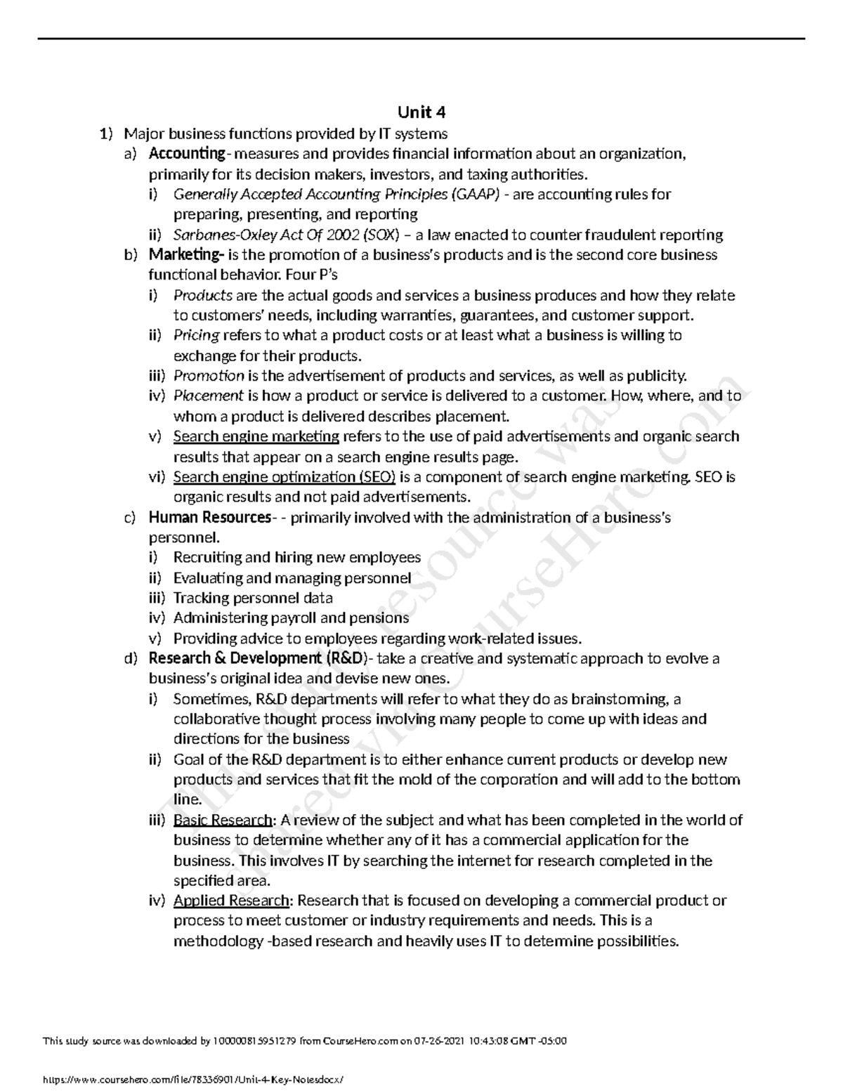 Unit 4 Key Notes - Information Technology Management Essentials D075 ...