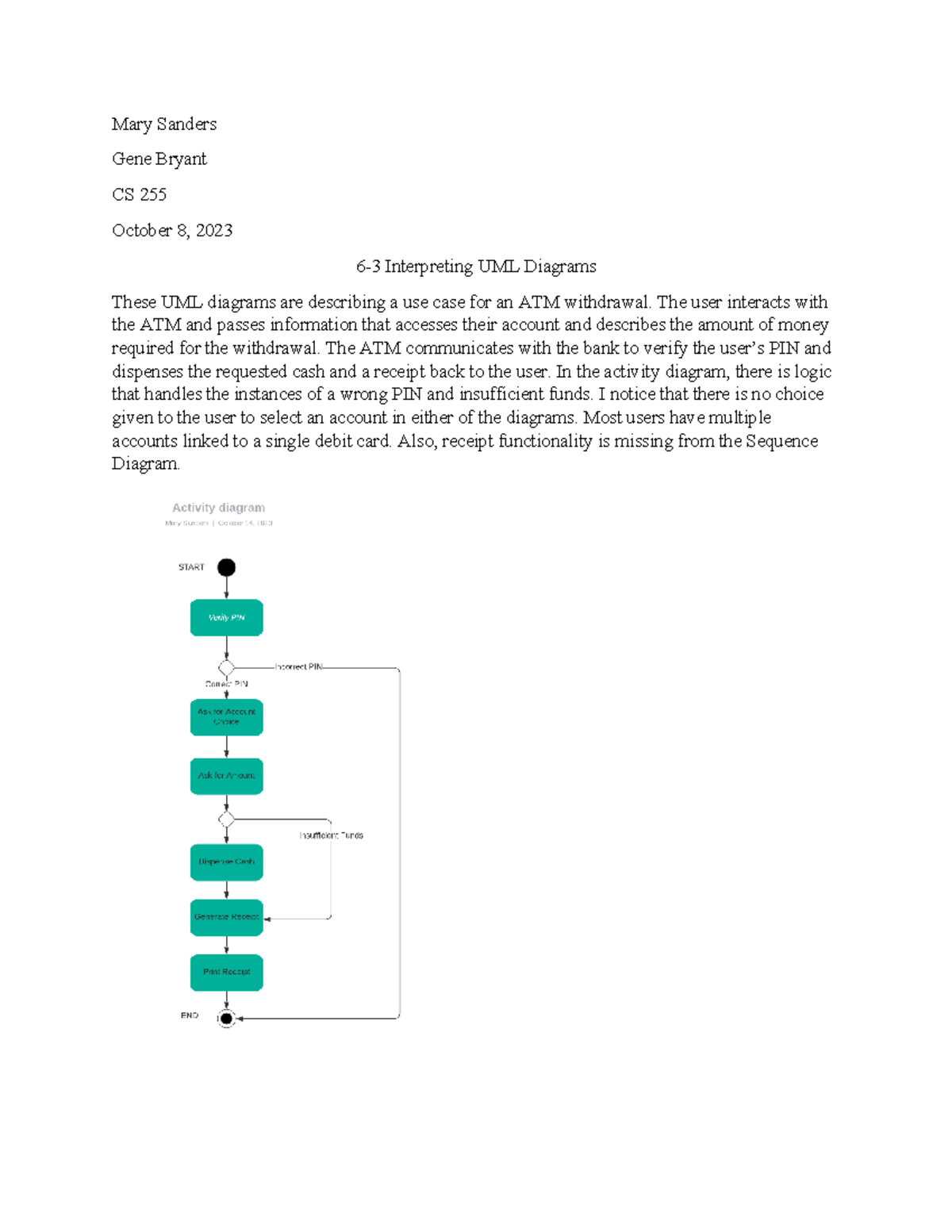 CS 255 6-3 Assignment - Mary Sanders Gene Bryant CS 255 October 8, 2023 ...