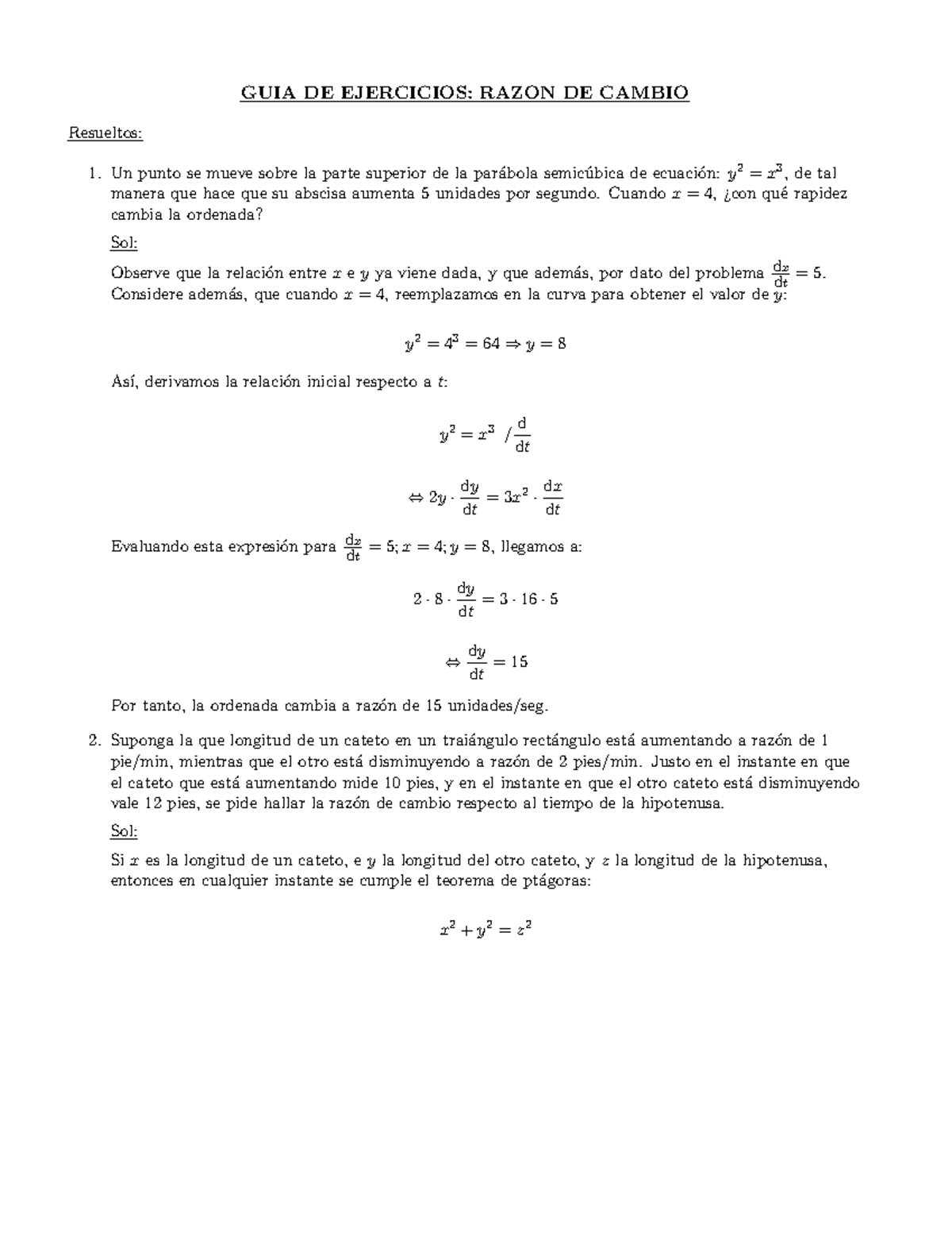 Copia De Guia 6 Razón De Cambio - GUIA DE EJERCICIOS: RAZON DE CAMBIO ...