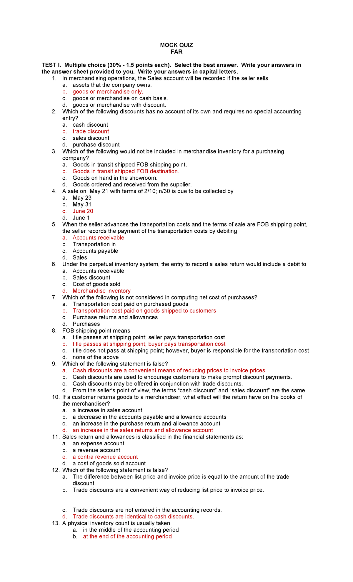 Quizmerchandisingbsa10120152016withsolution compress MOCK QUIZ