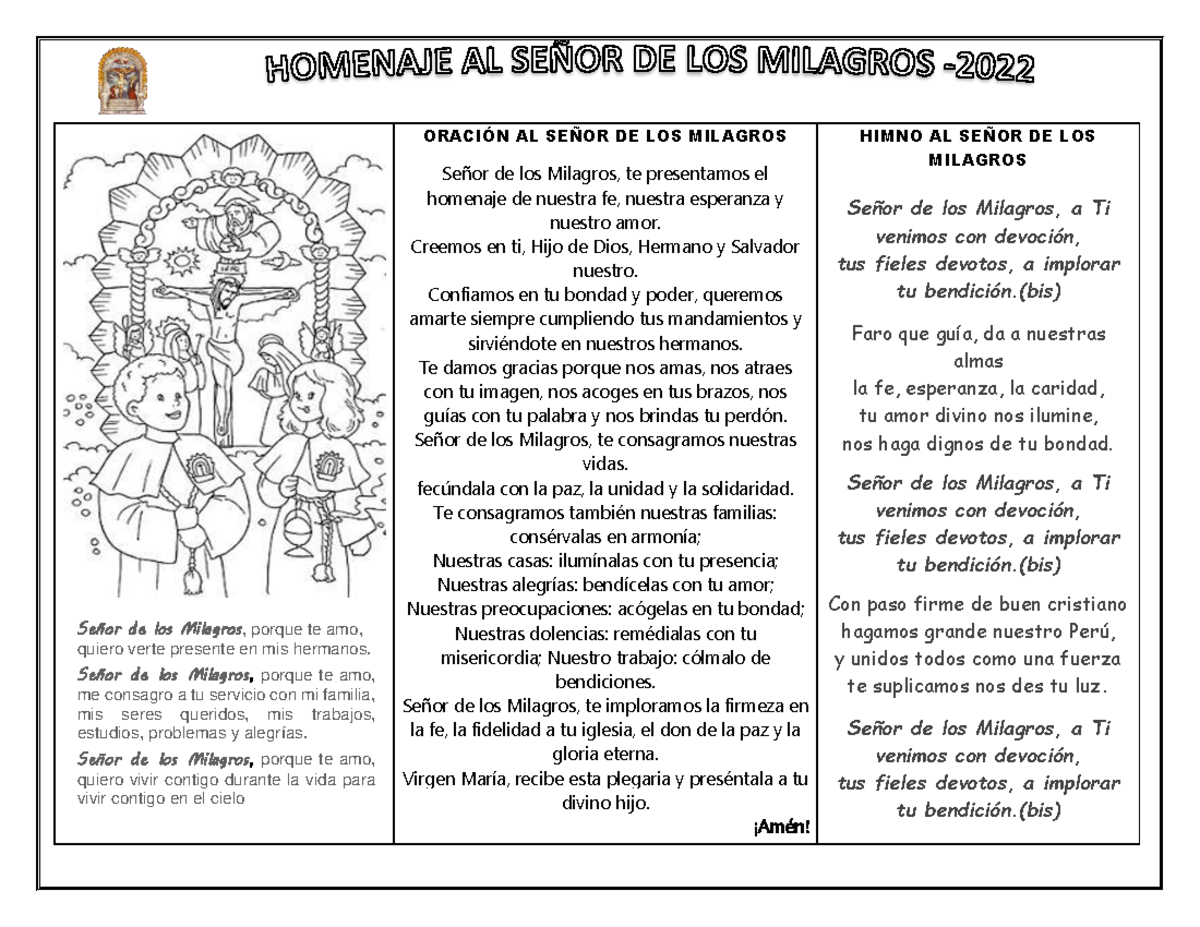 Oración AL Señor DE LOS Milagros-AULA - ORACIÓN AL SEÑOR DE LOS