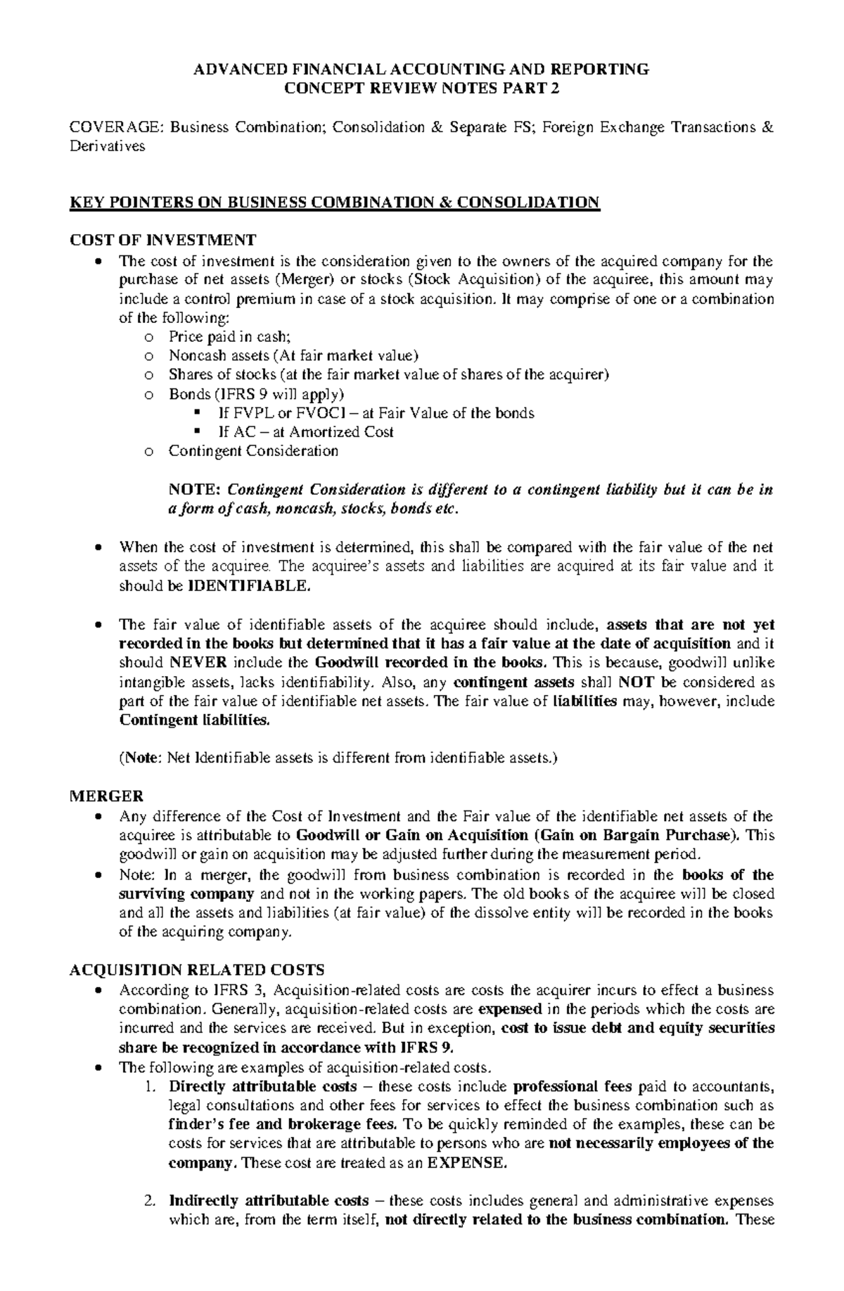 AFAR Concept Review Notes PART 2 - ADVANCED FINANCIAL ACCOUNTING AND ...
