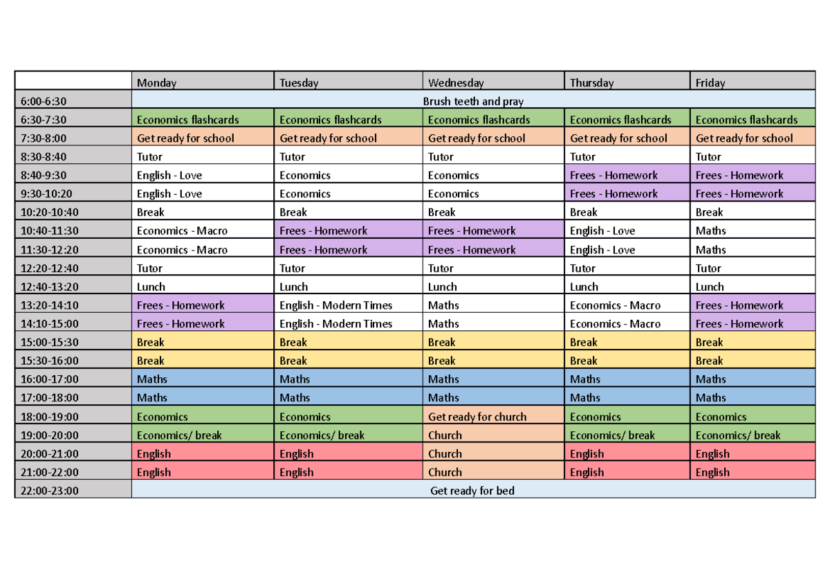 Revision Timetable YEAR 13 - Monday Tuesday Wednesday Thursday Friday 6 ...