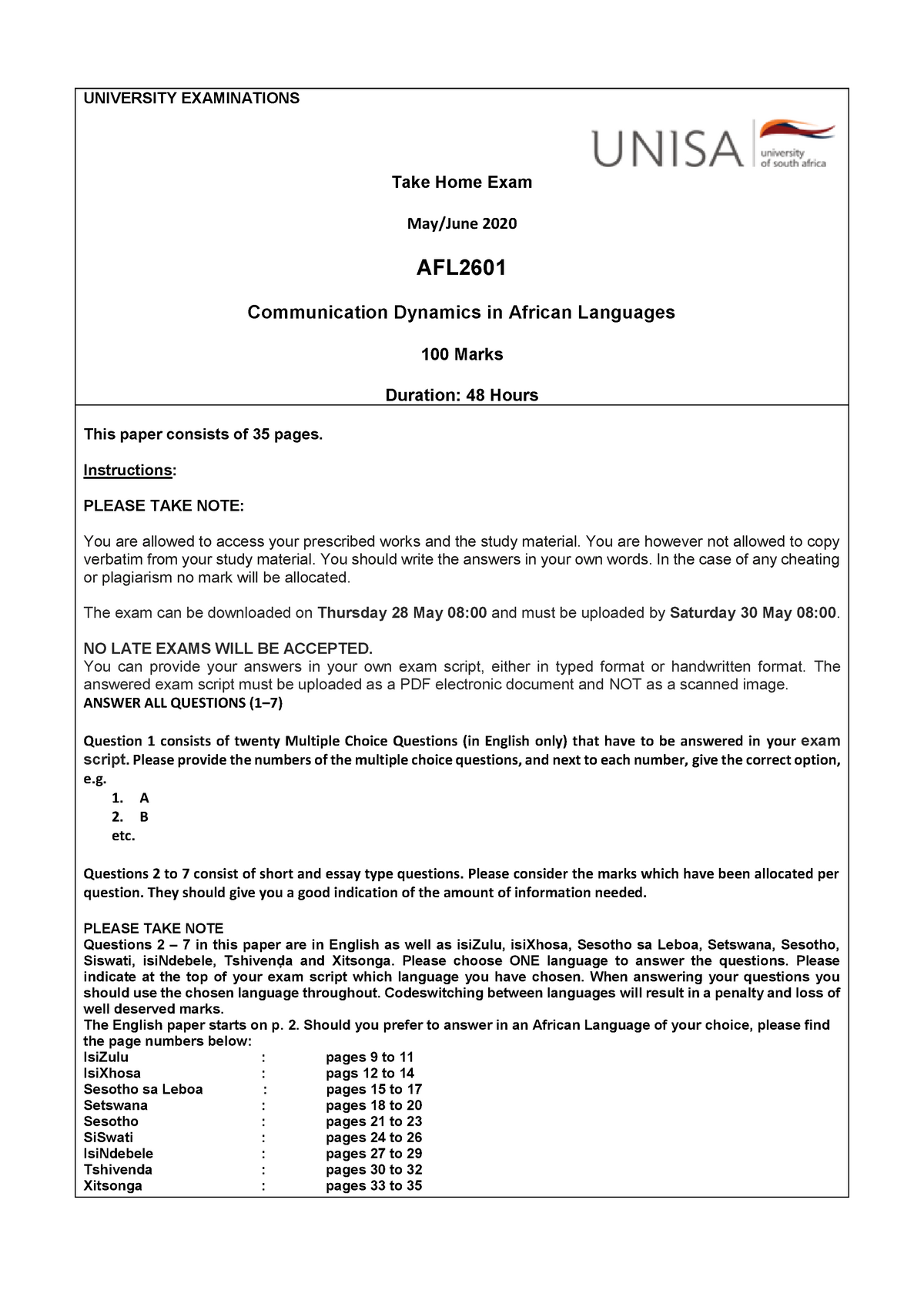 afl2601 assignment 2 answers