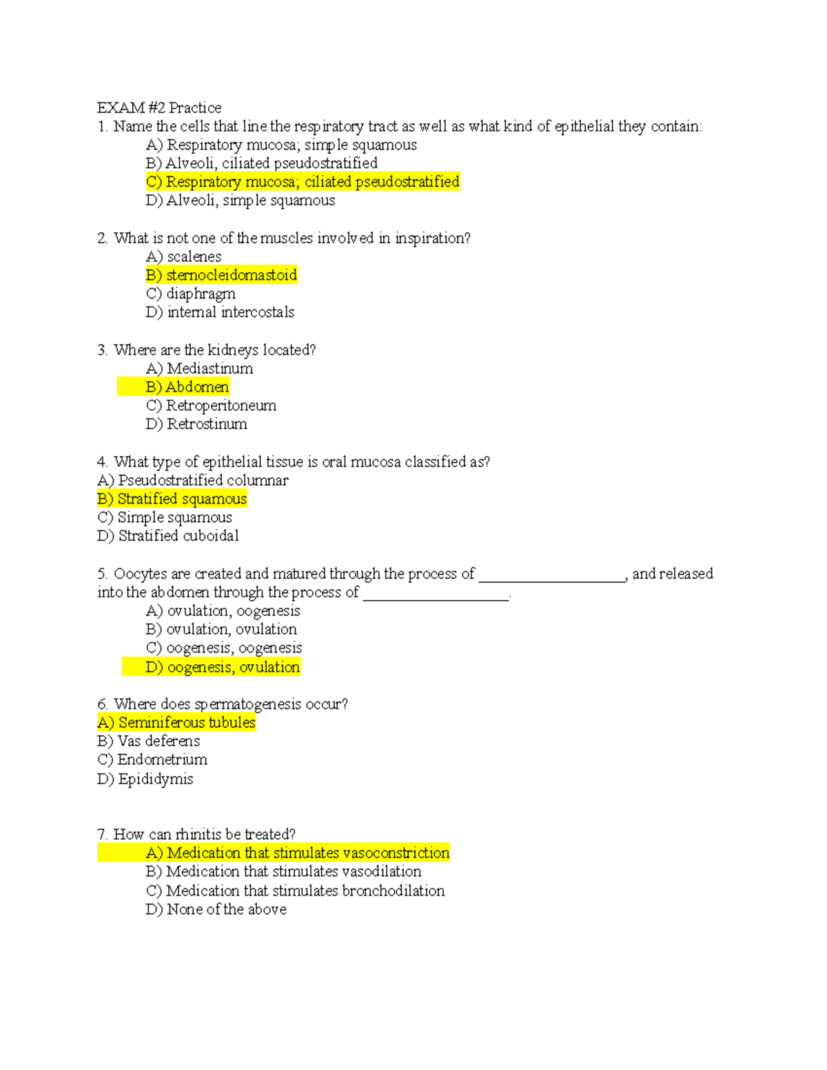 Anatomy Exam #2 - Exam #2 Study Guide - EXAM #2 Practice Name The Cells ...