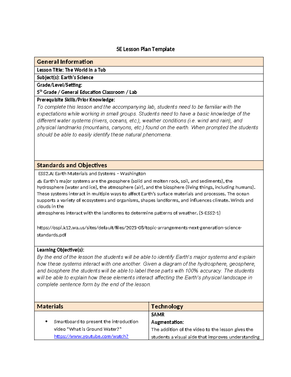 Science Lesson Plan - 5E Lesson Plan Template General Information ...