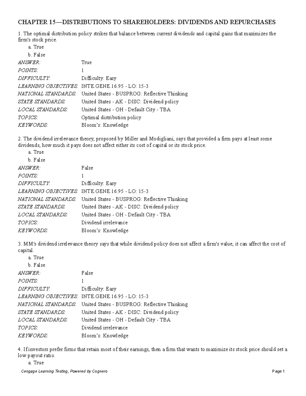 Chapter 15 Distributions TO Shareholders Dividends AND Repurchases ...