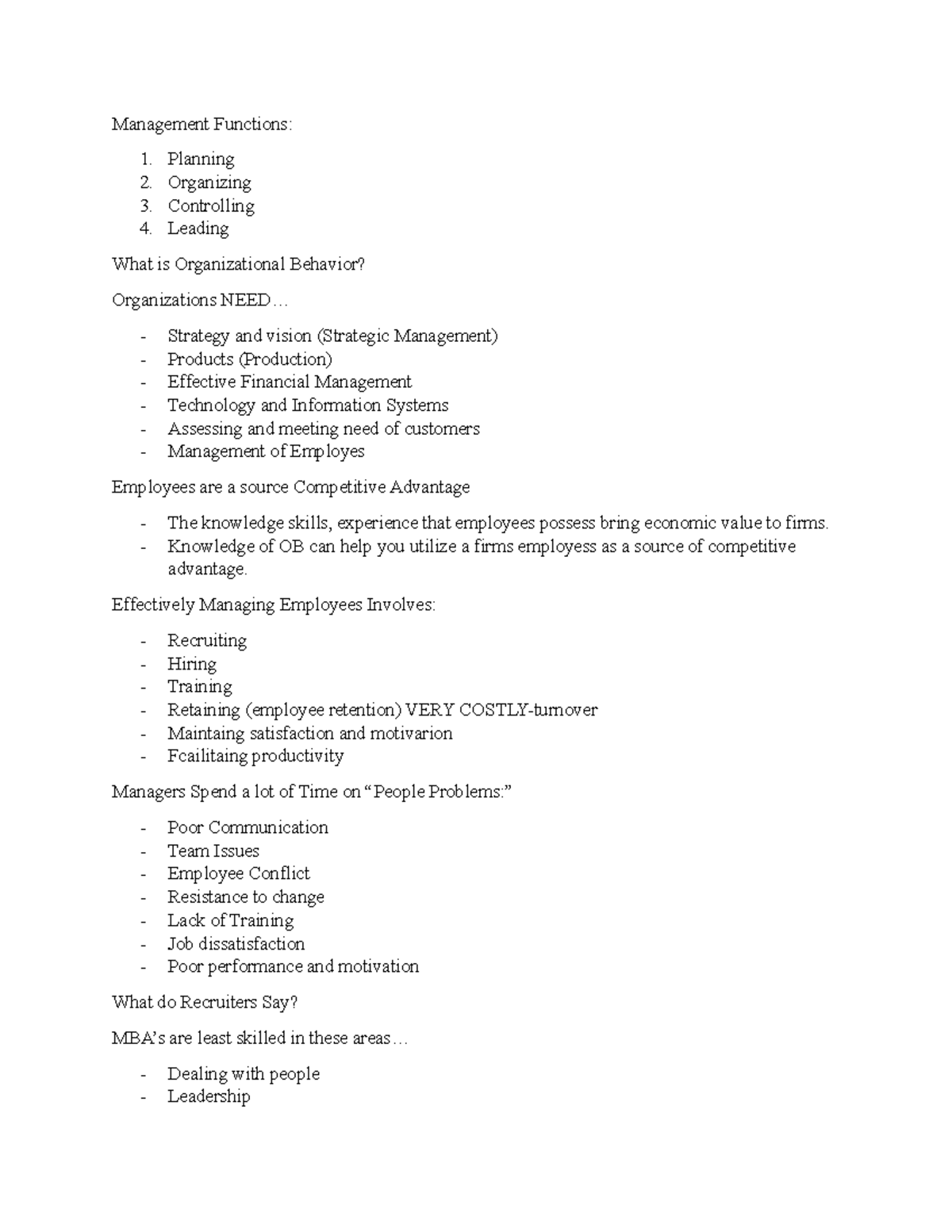 Chapter 1 - Management - Lecture notes 1 - Management Functions ...