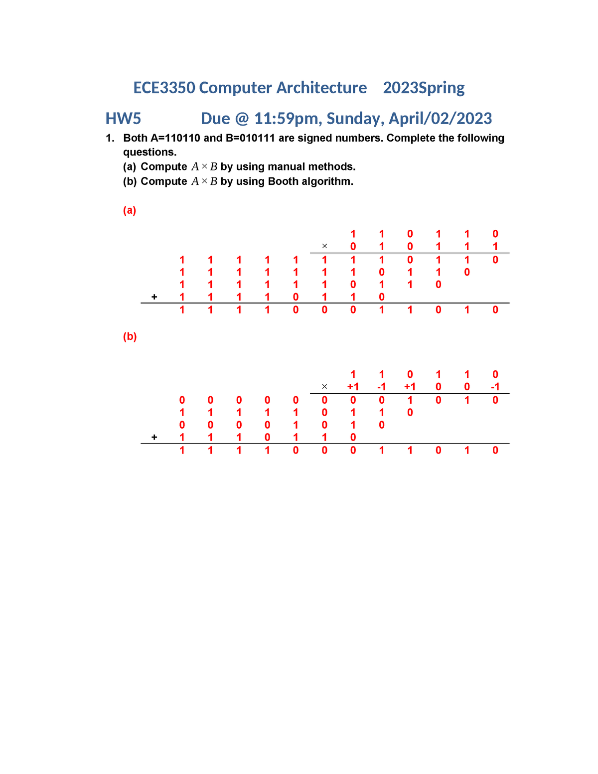 HW5 Solution - HW5 - ECE3350 Computer Architecture 2023Spring HW5 Due ...