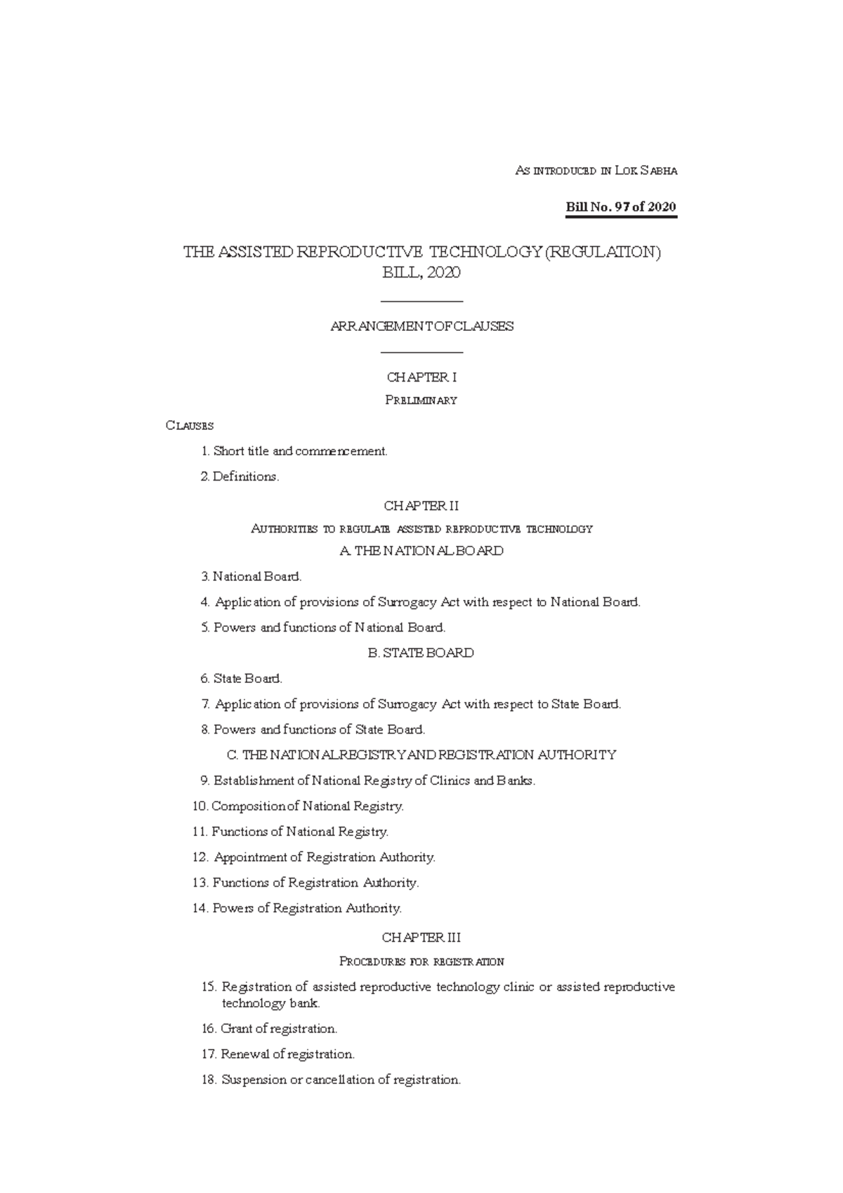 Assisted Reproductive Technology Bill, 2020 Bill No. 97 of 2020 THE