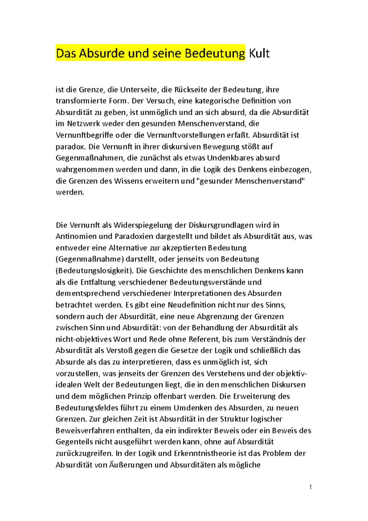 Das Absurde und seine Bedeutung Kult Der Versuch, eine kategorische