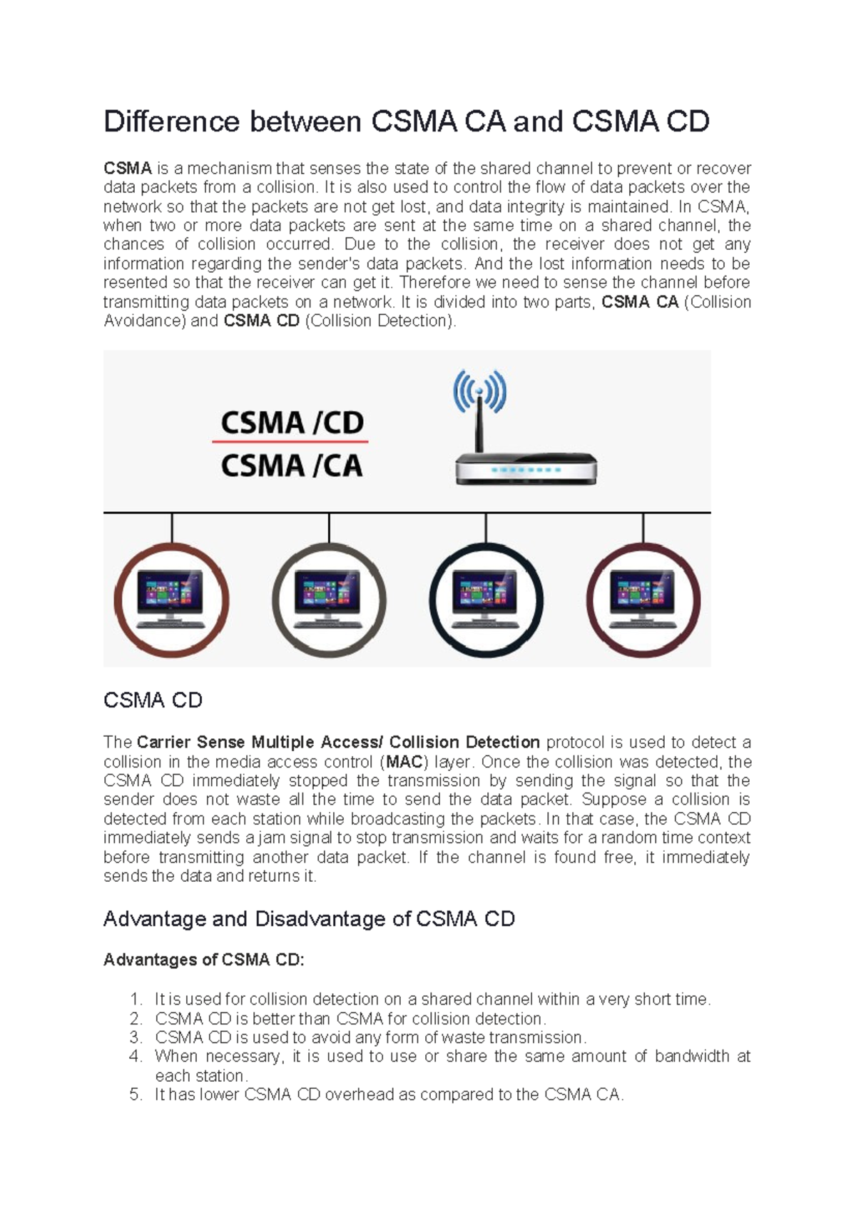 UNIT4 notes computer networks - Difference between CSMA CA and CSMA CD ...