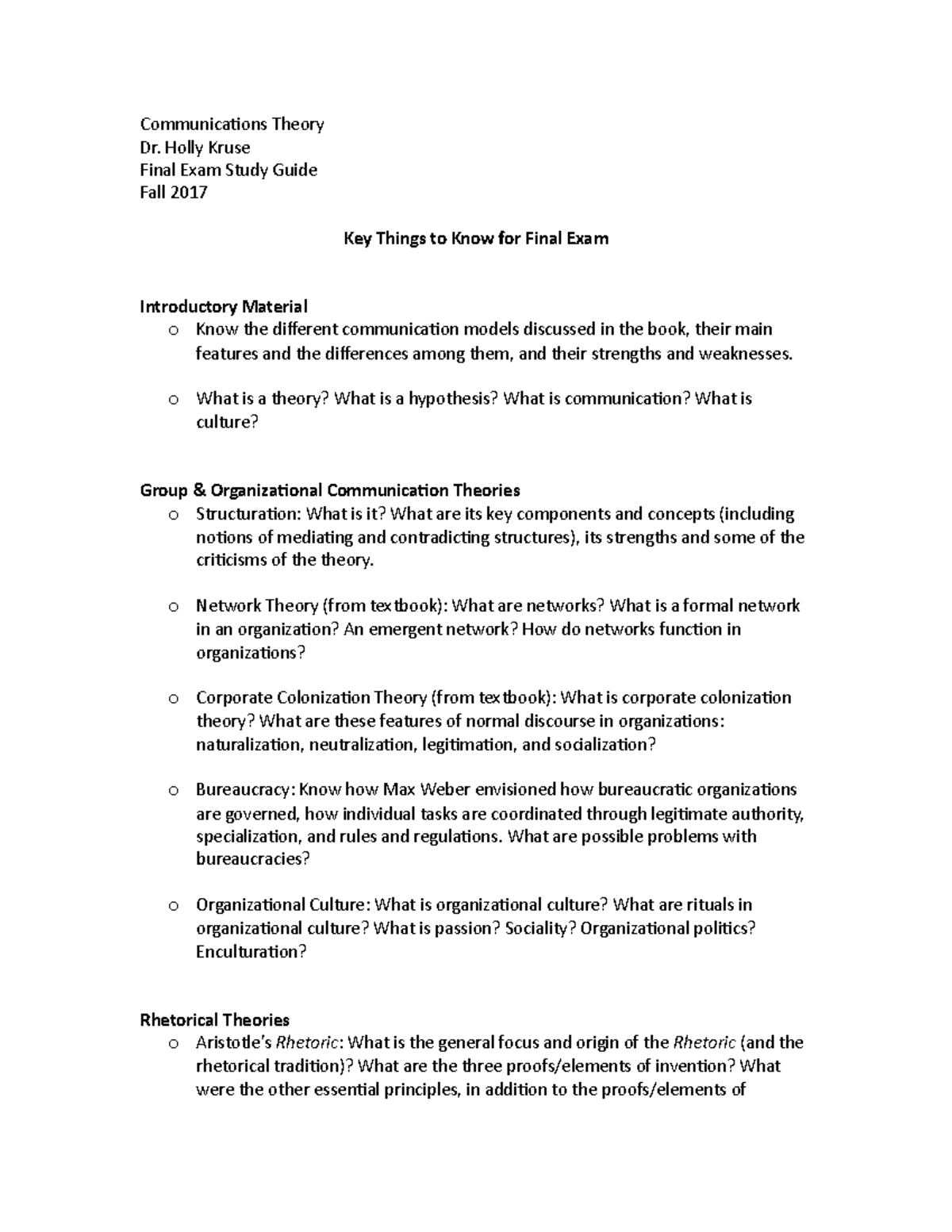 Final Study Guide Comm Theory FA 17 - Communications Theory Dr. Holly ...