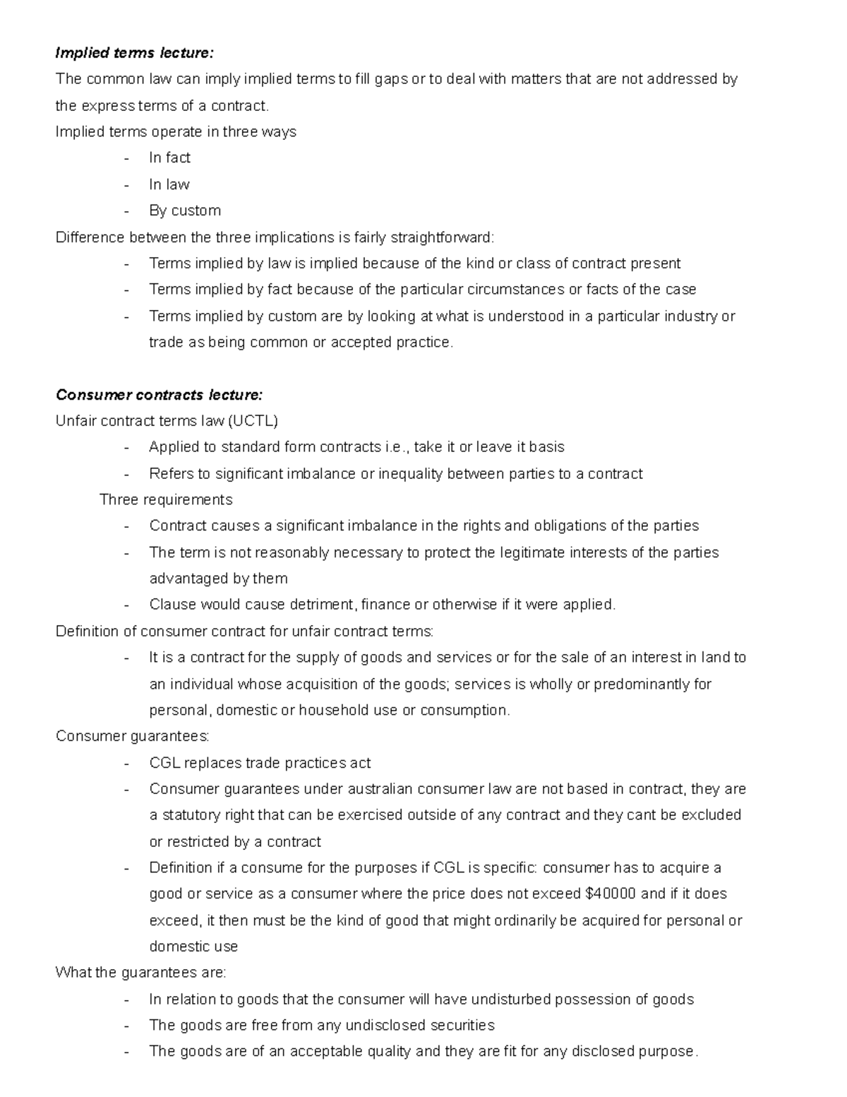 Implied terms and consumer contract module - Implied terms lecture: The ...