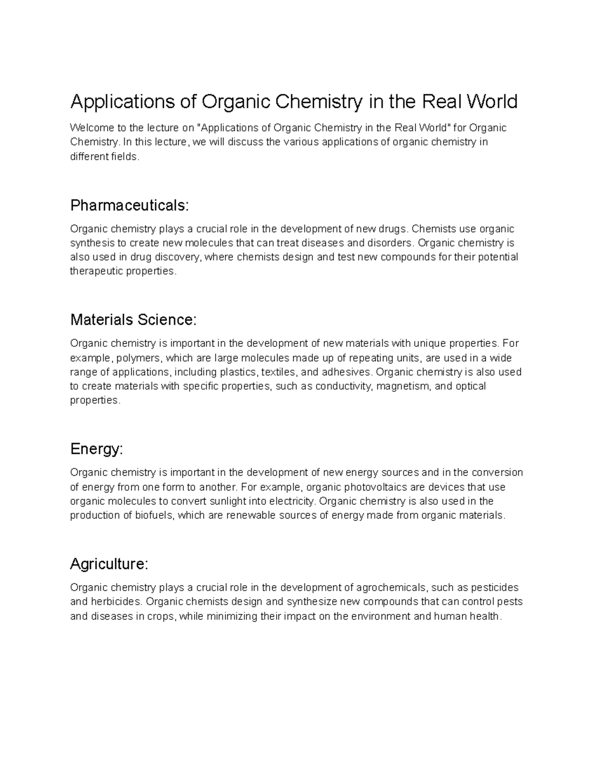 Organic Chemistry II (CHM-2020 ) Lecture 3- Applications Of Organic ...