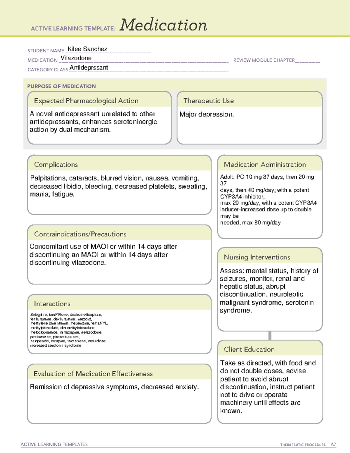 Vilazodone - Yes - ACTIVE LEARNING TEMPLATES THERAPEUTIC PROCEDURE A ...