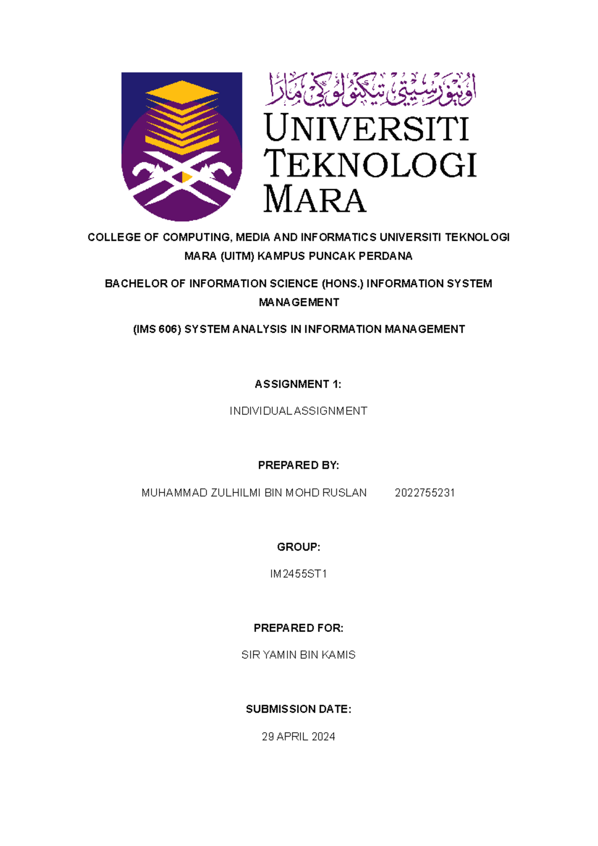 INDIVIDUAL ASSIGNMENT - COLLEGE OF COMPUTING, MEDIA AND INFORMATICS ...