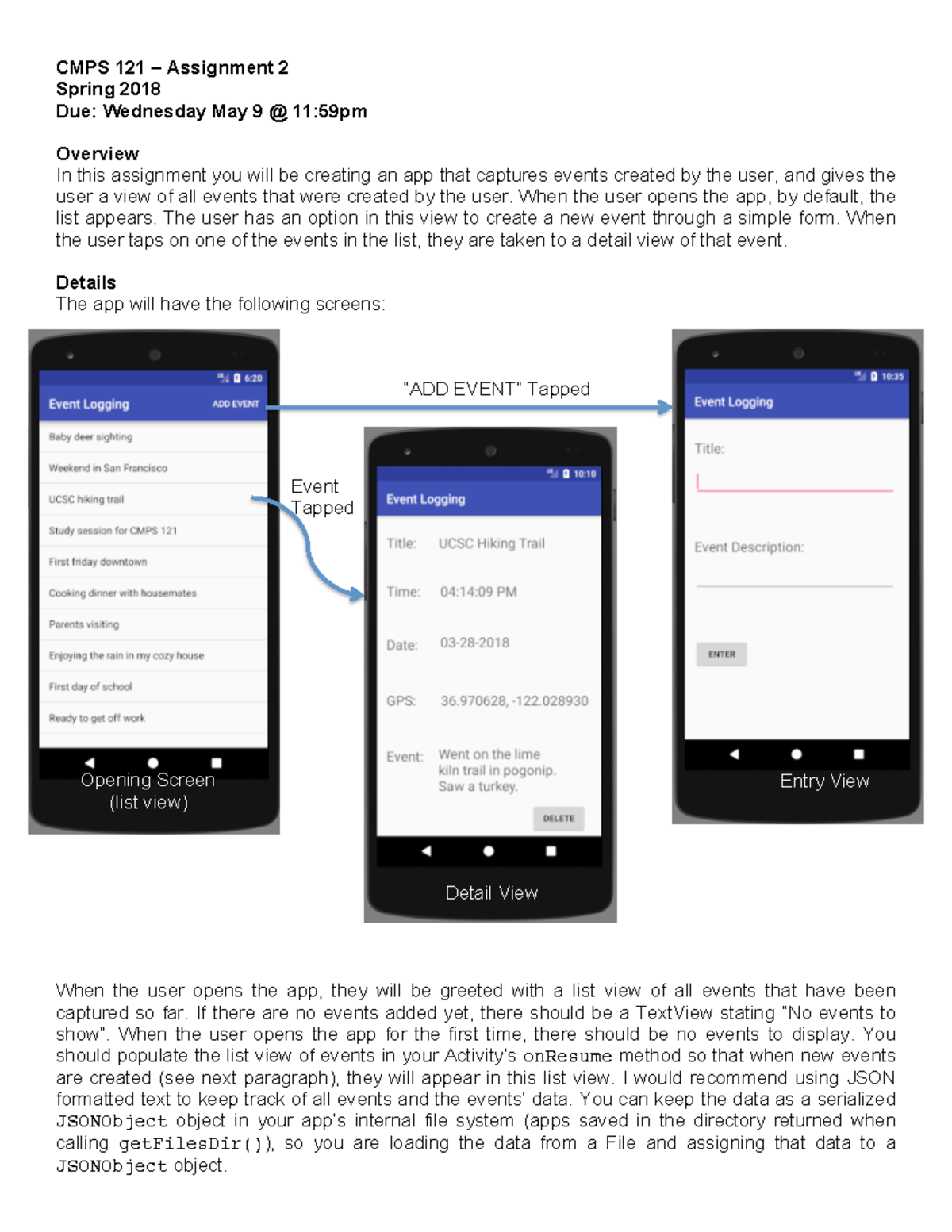 Assignment 2 - CMPS 121 – Mobile Applications Spring 2018 - CMPS 121 ...