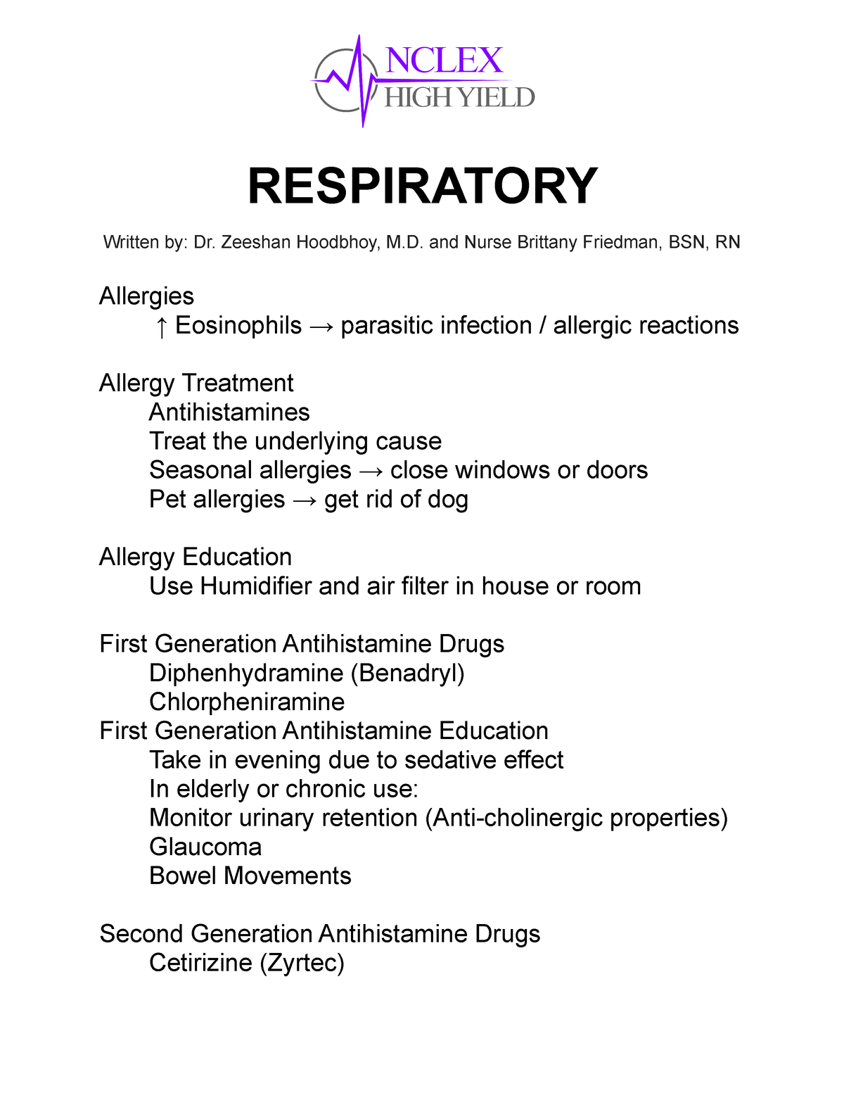 Adult Respiratory - Summary Nursing - RESPIRATORY Written By: Dr ...