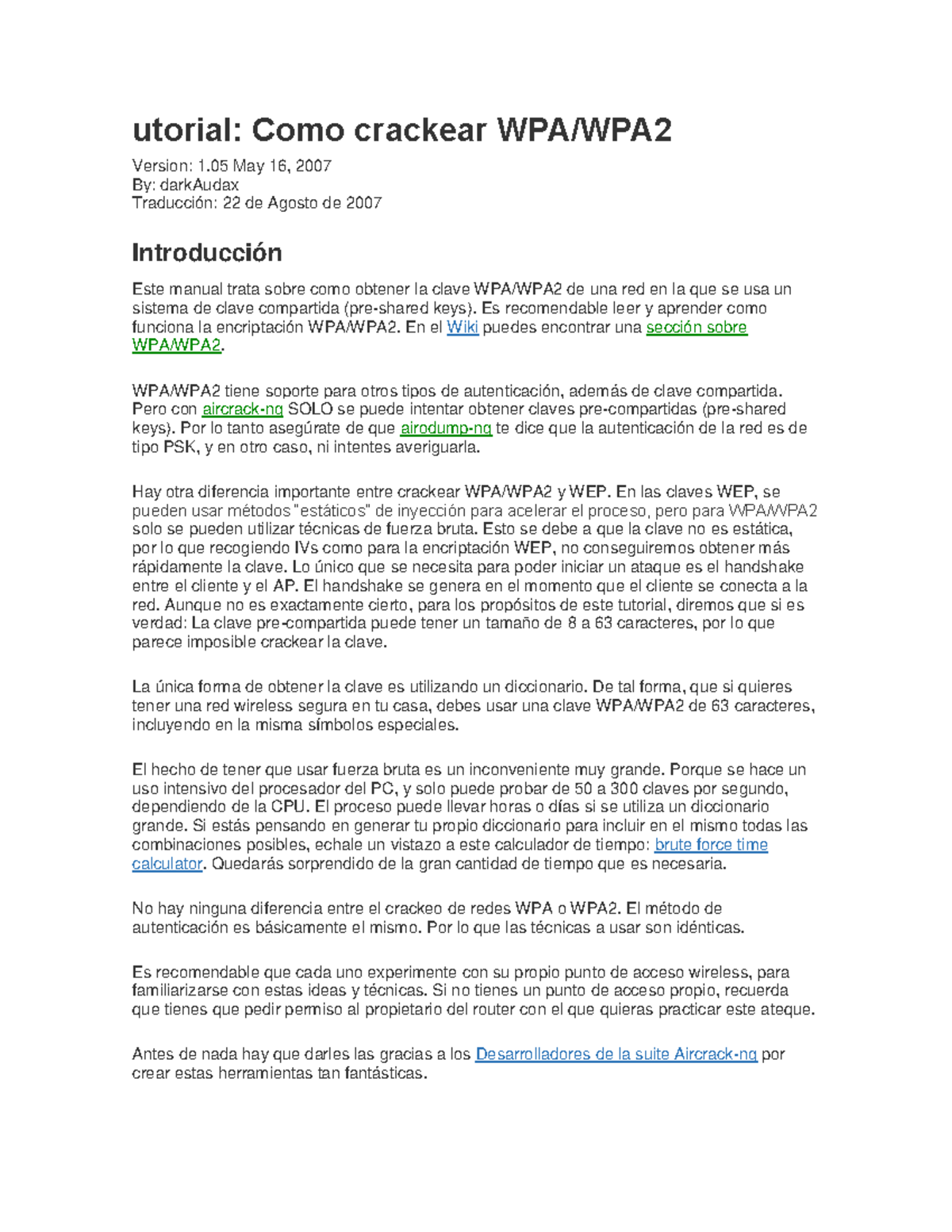 Tuto aircrack-ng - Eff - utorial: Como crackear WPA/WPA Version: 1 May ...