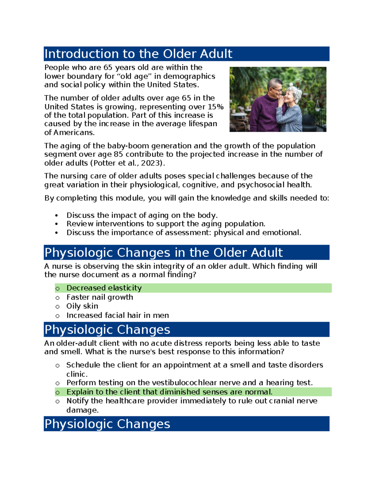 NR226- Week 5 Edapt- Aging - Introduction To The Older Adult People Who ...