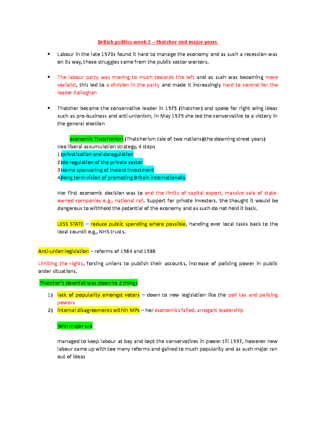British politics week 2 - The labour party was moving to much towards ...