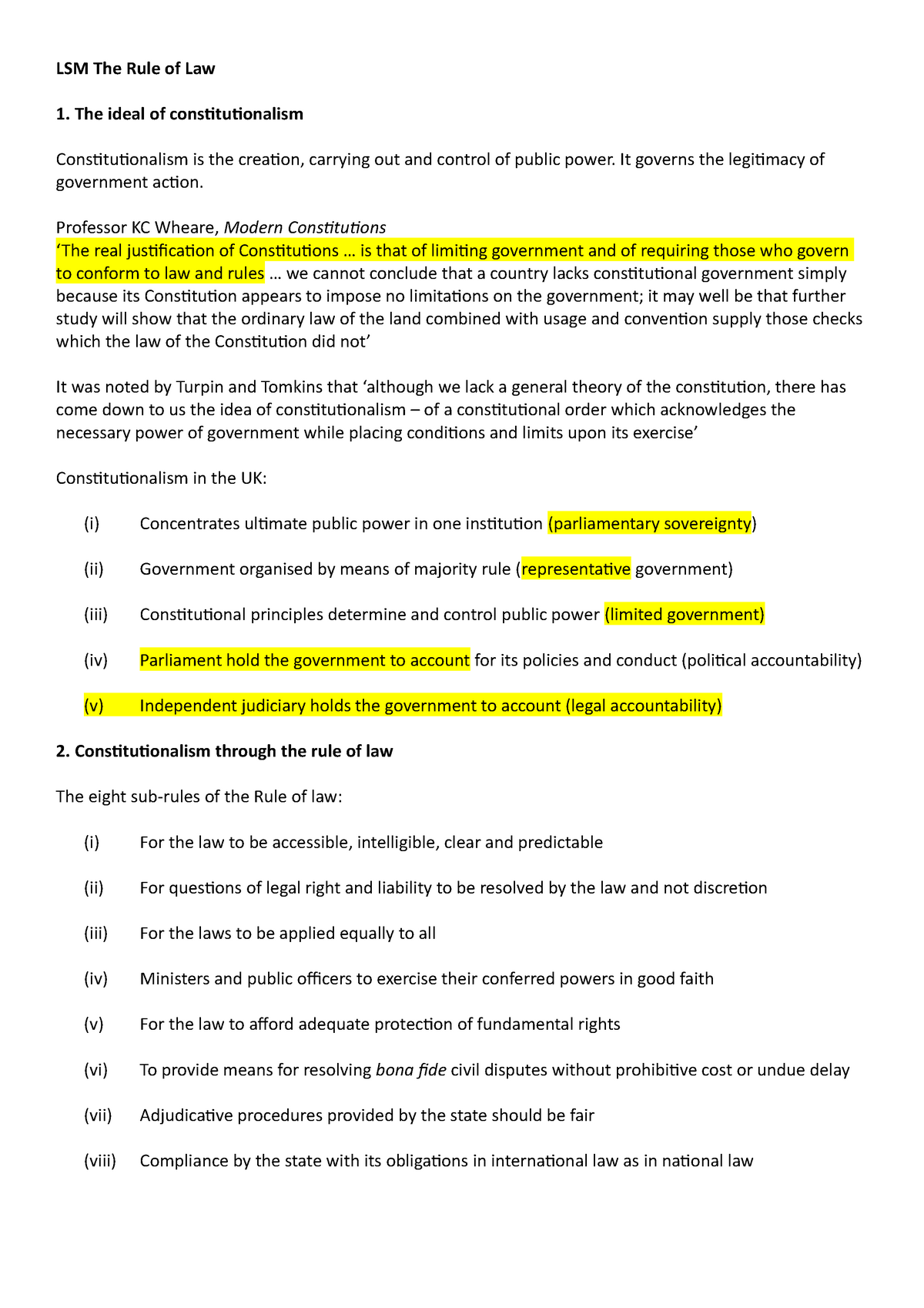 LSM The Rule of Law - Summary Public Law: Text, Cases, and Materials ...