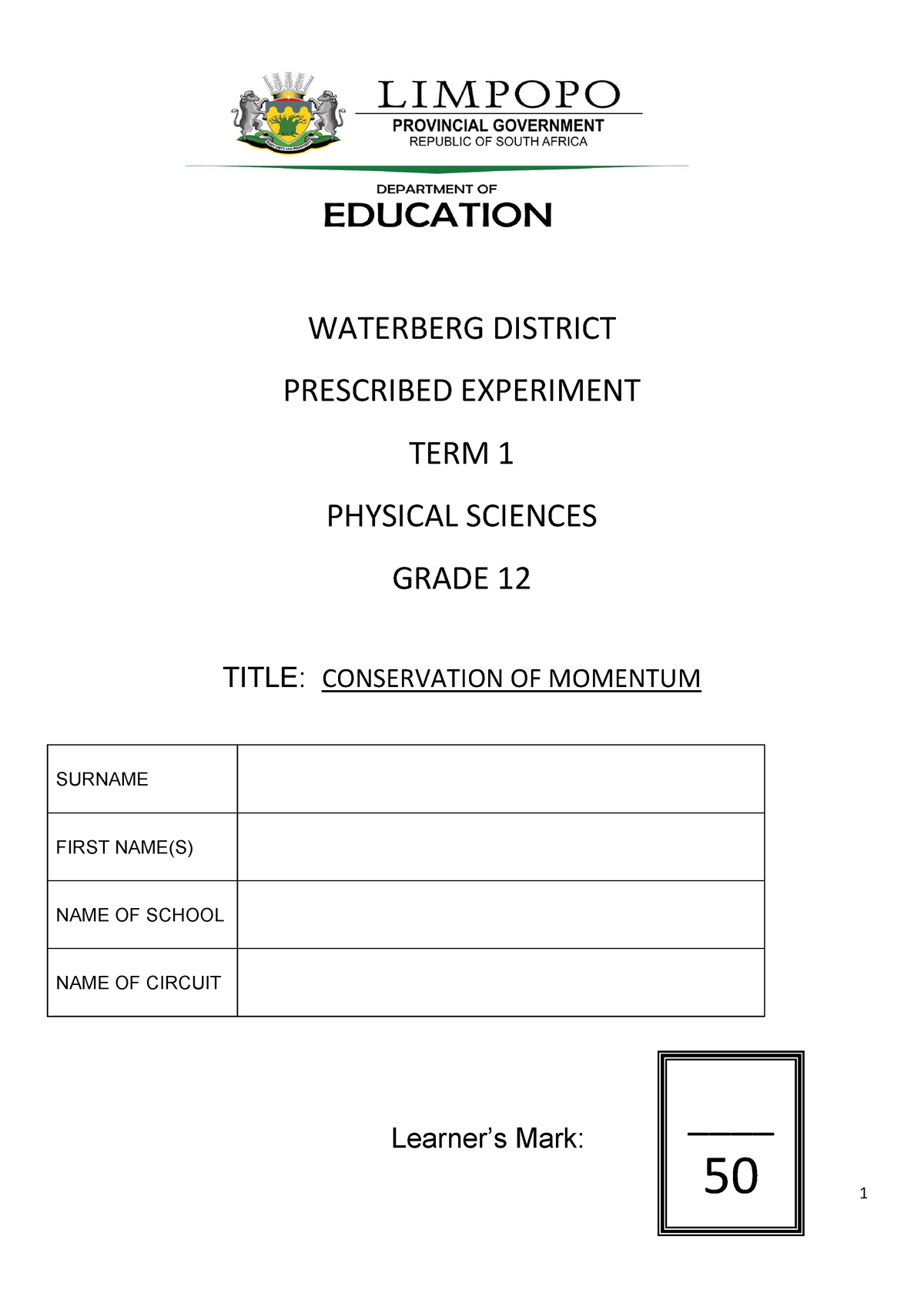 physical science grade 11 prescribed experiment 1 memorandum 2021