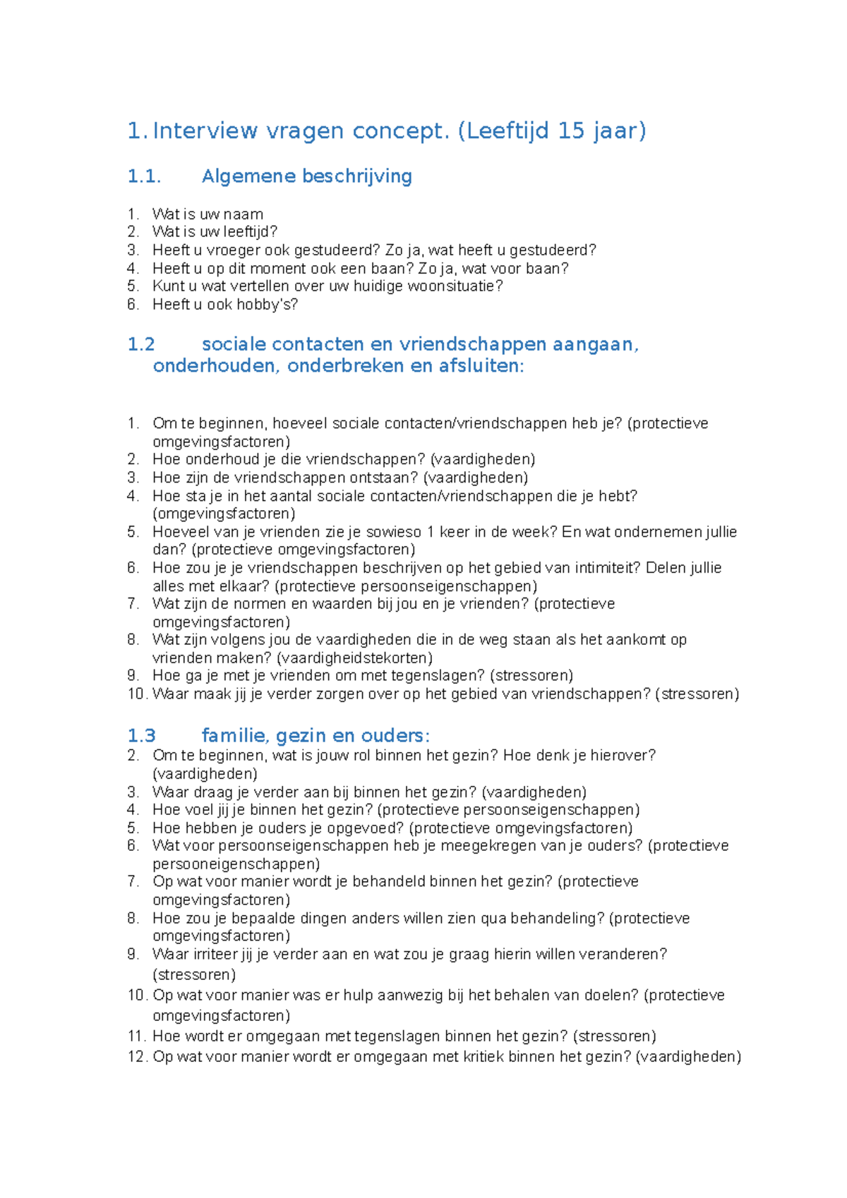 Intervieuwvragen Concept - 1. Interview Vragen Concept. (Leeftijd 15 ...