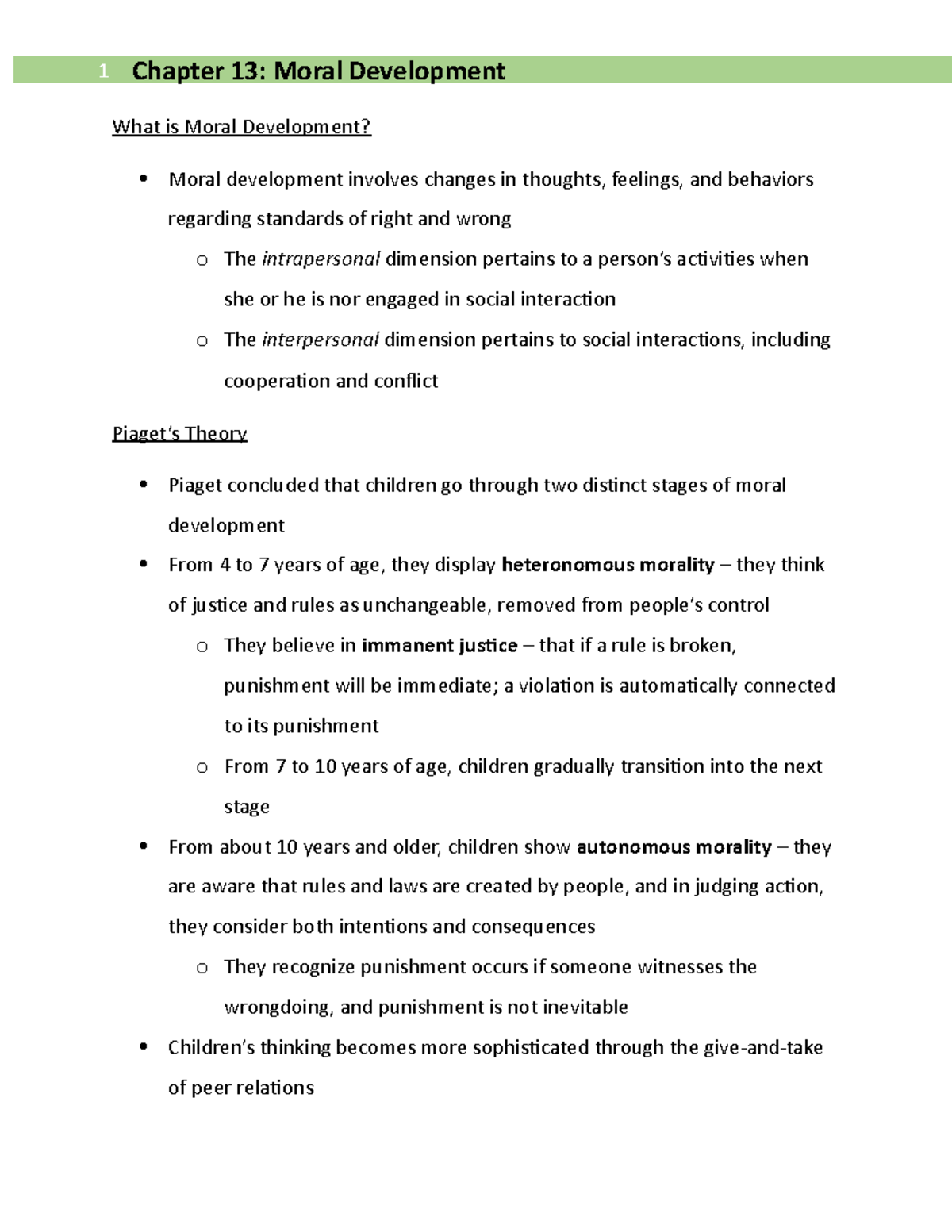 Ch 13 Moral Development What is Moral Development Moral