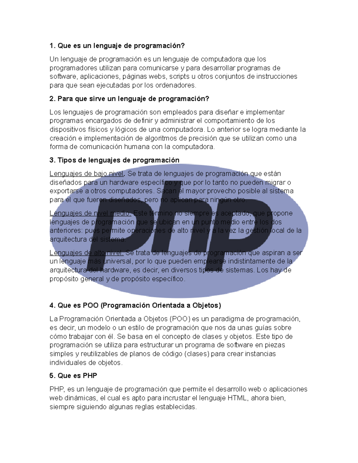 PHP - Php - 1. Que es un lenguaje de programación? Un lenguaje de ...