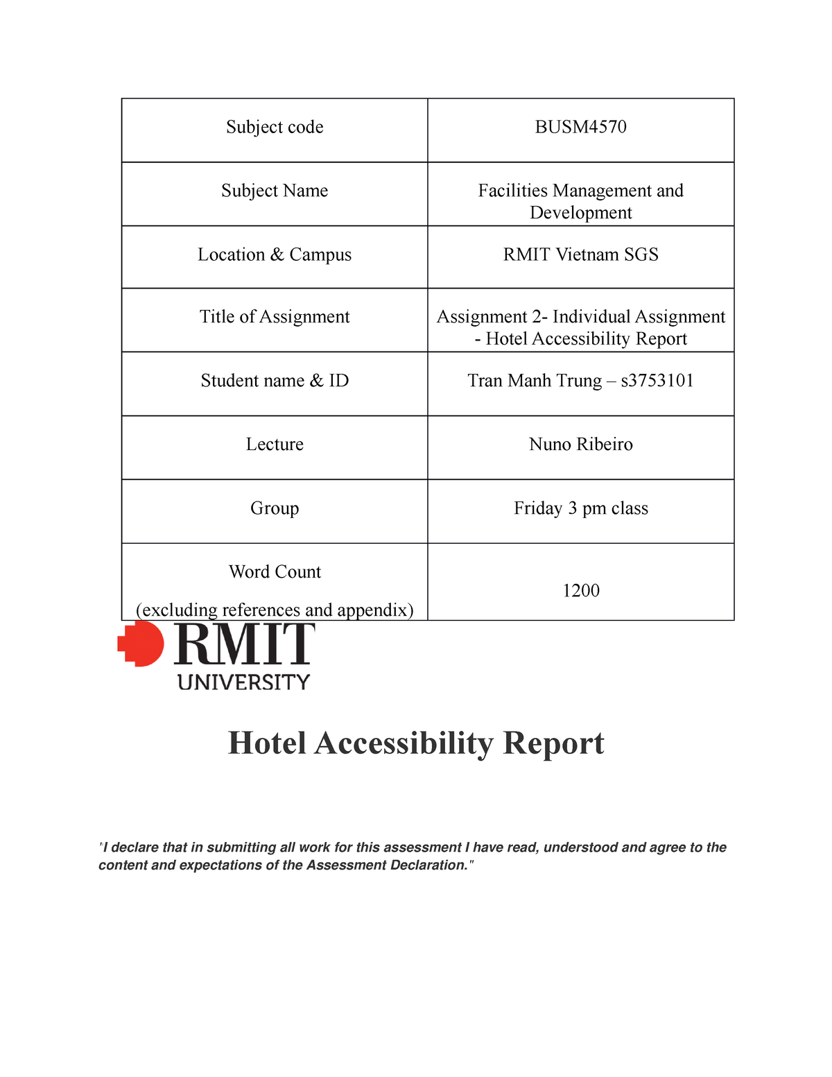 hotel-report-facilities-management-econ2160-studocu