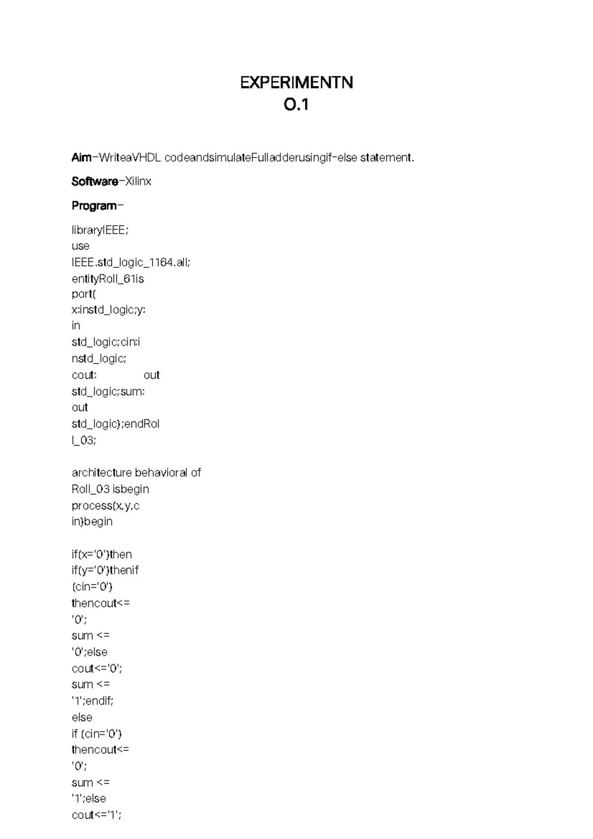 Vsdl file 61 - EXPERIMENTN O. 1 Aim–WriteaVHDL ...