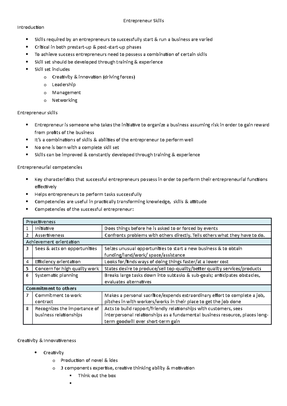 Chapter 2 - Entrepreneur Skills Introduction Skills required an ...