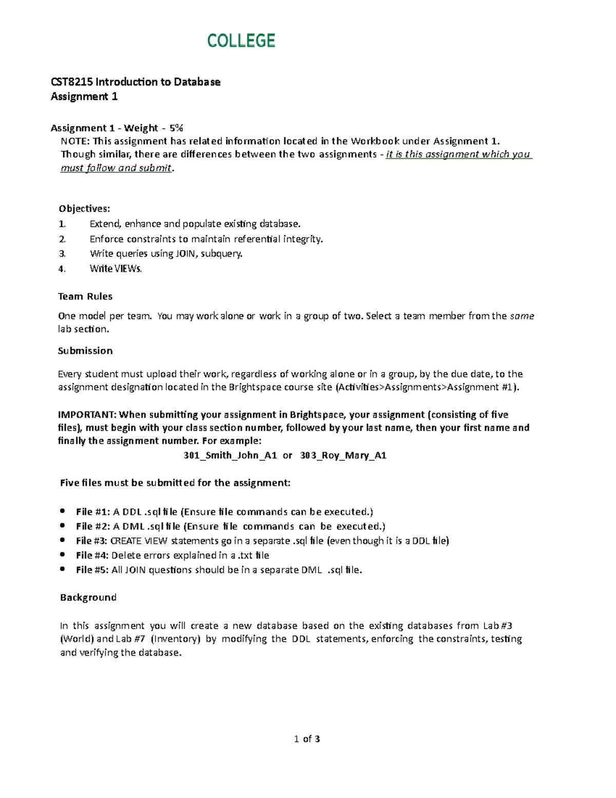 CST8215-Assignment 1 - I want help to make this assignment - 1 of 3 ...
