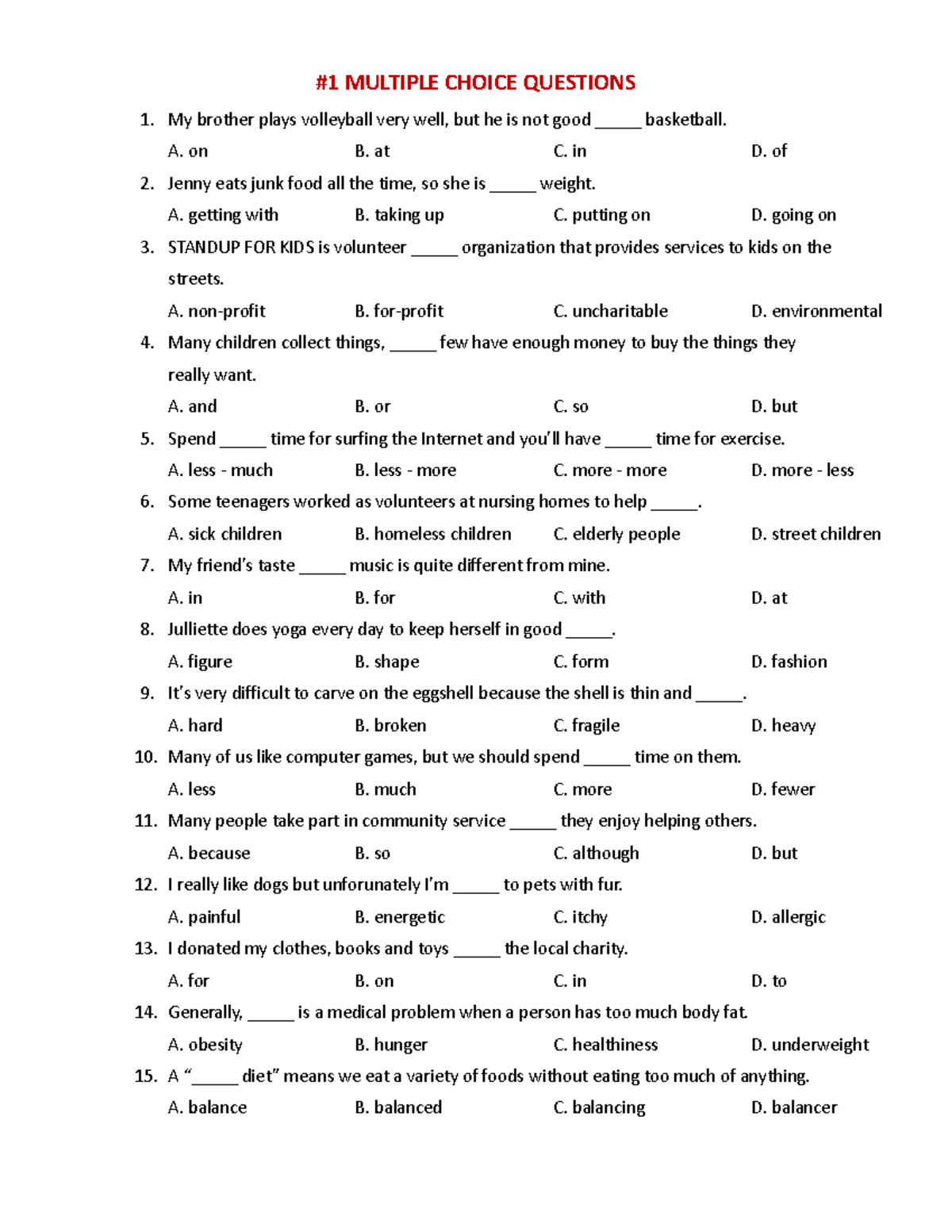 1 Multiple Choice Questions - #1 MULTIPLE CHOICE QUESTIONS 1. My ...