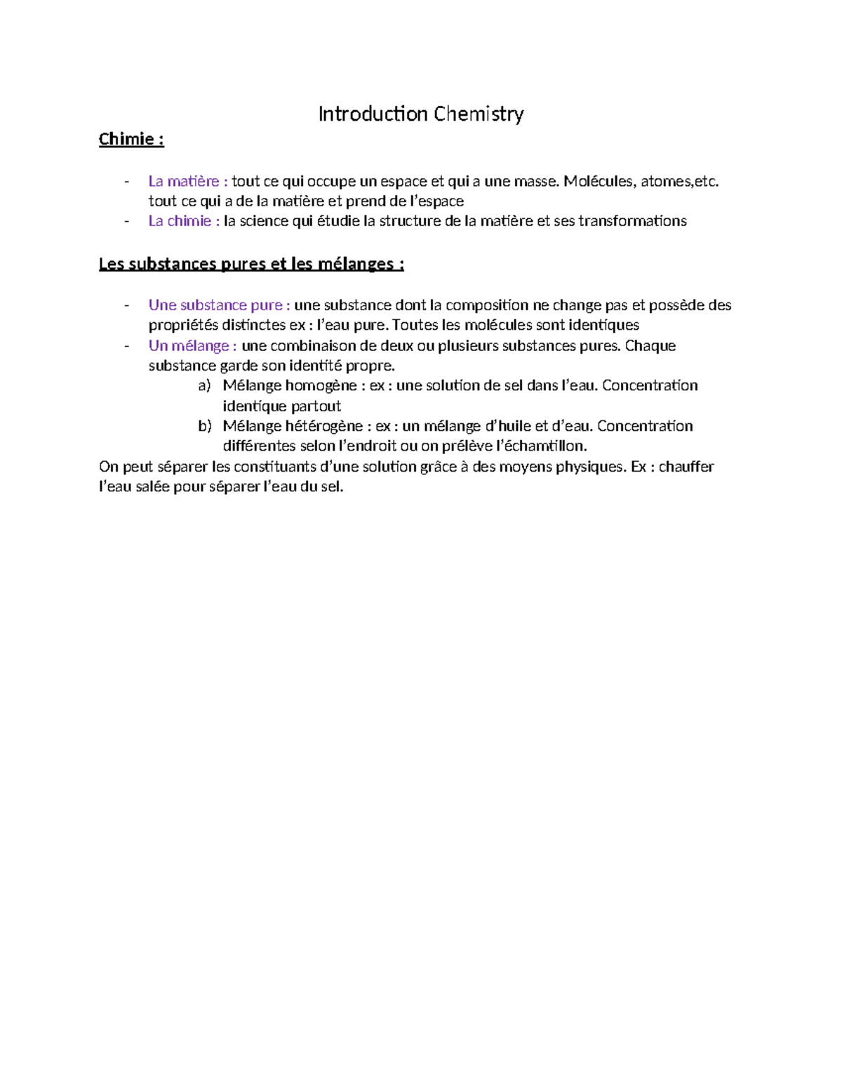 Introduction Chemistry - Introduction Chemistry Chimie : - La matière ...