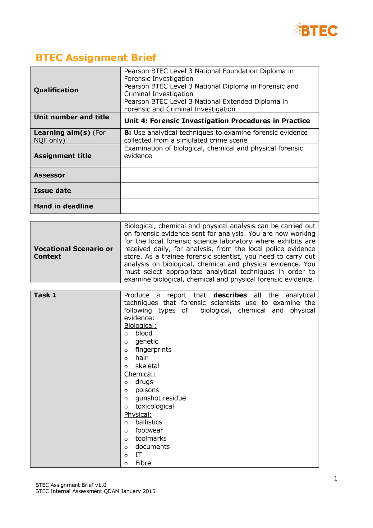 pearson assignment brief iv form