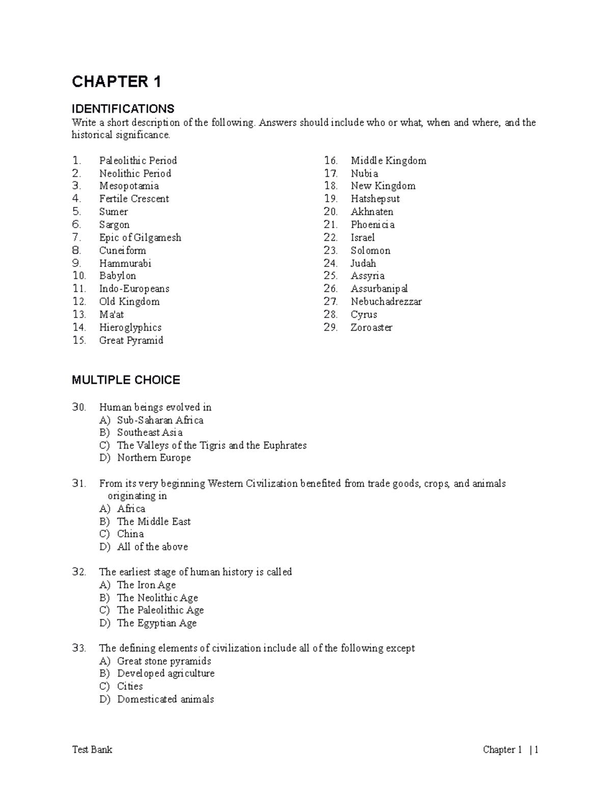 Study guide chap 1 - CHAPTER 1 IDENTIFICATIONS Write a short ...