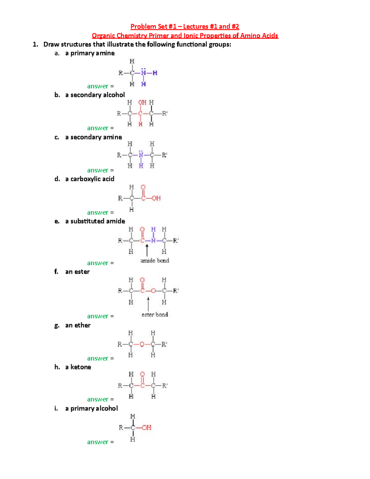 BIOC2580 - Problem Sets (Week 1-3) - Problem Set #1 – Lectures #1 and ...