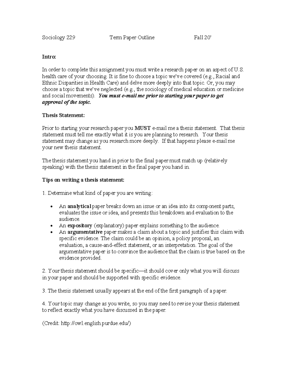 Sociology 229 Term Paper Outline Fall 20 Sociology 229 Term Paper 